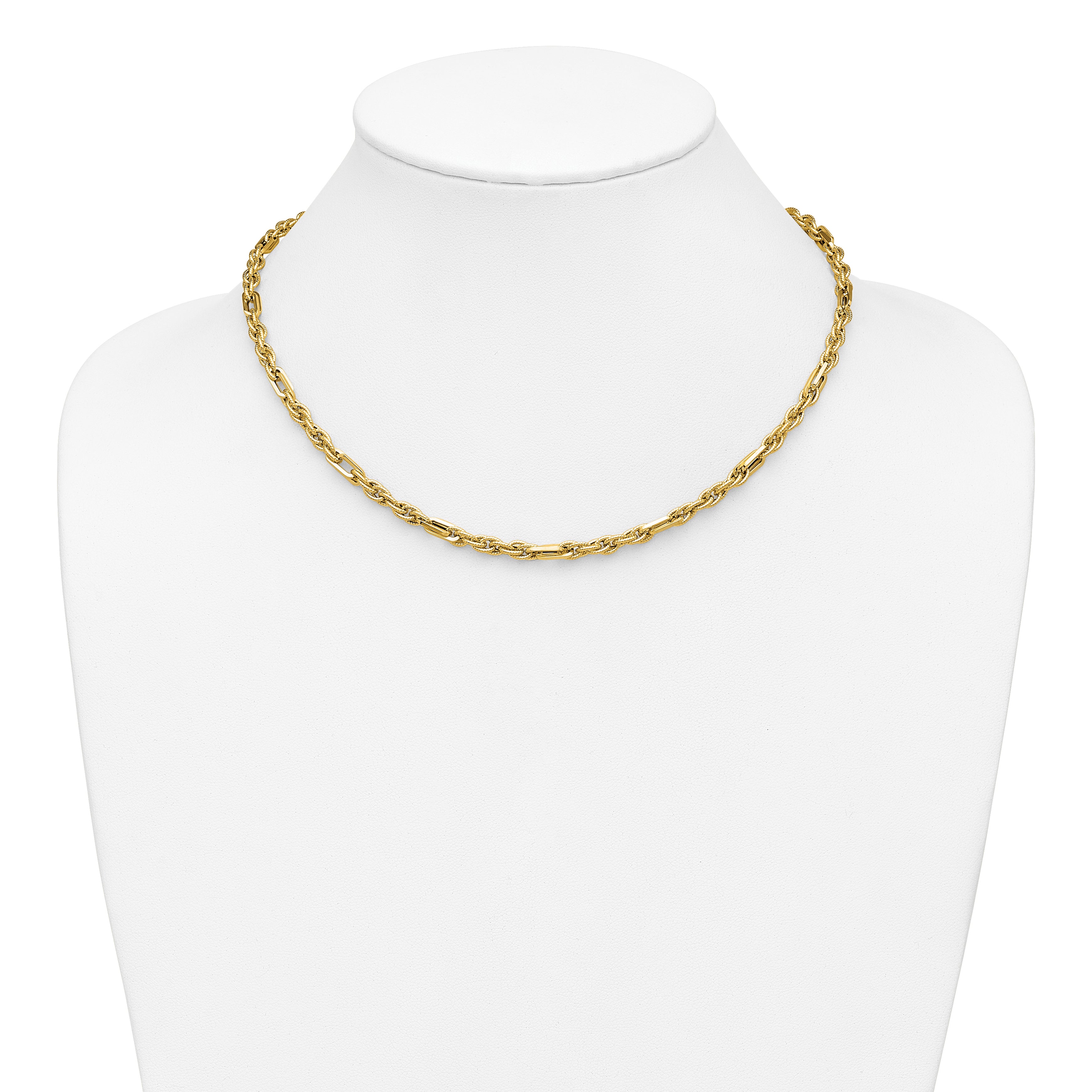 14K Polished and Textured Fancy Link Necklace
