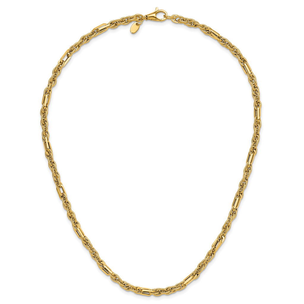 14K Polished and Textured Fancy Link Necklace