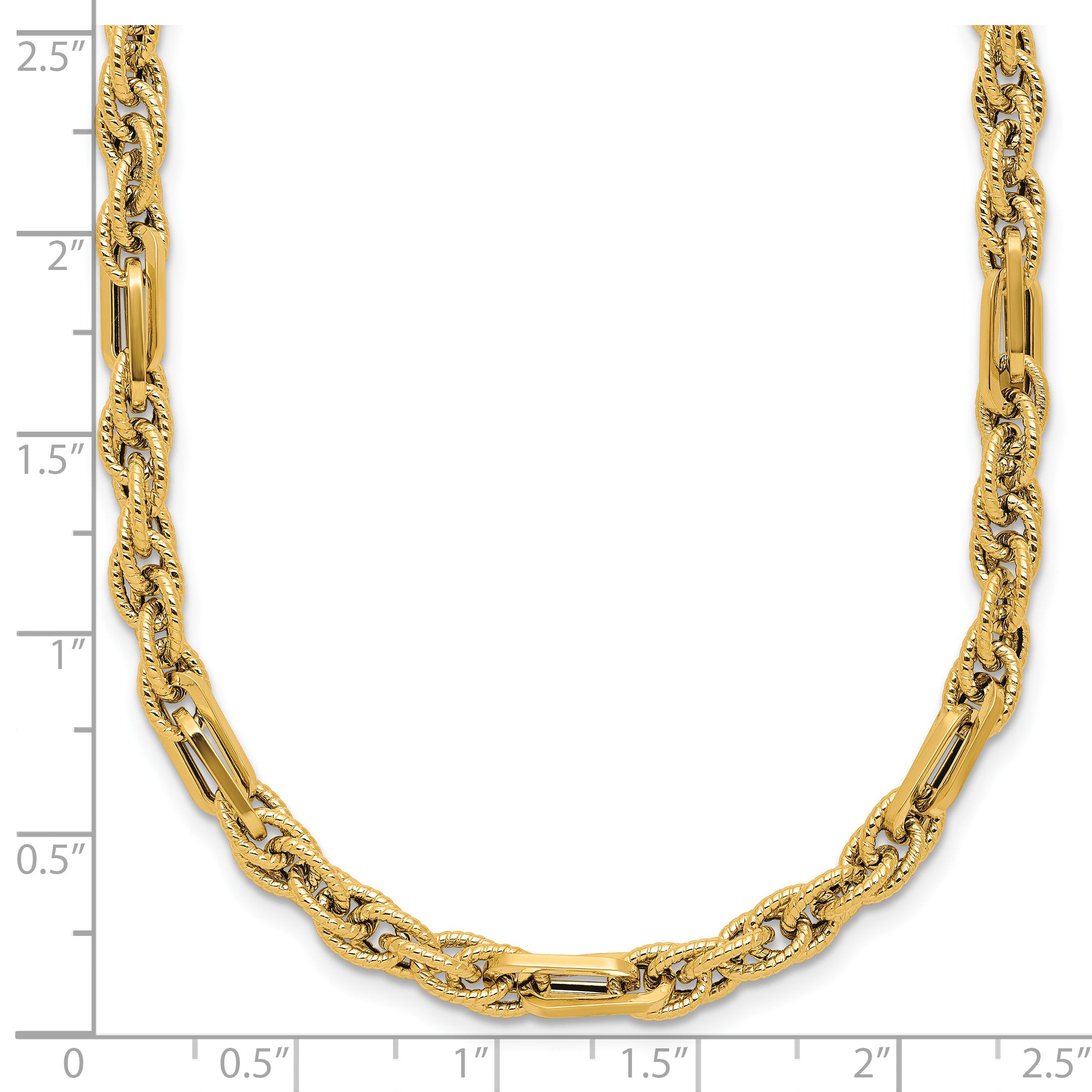 14K Polished and Textured Fancy Link Necklace