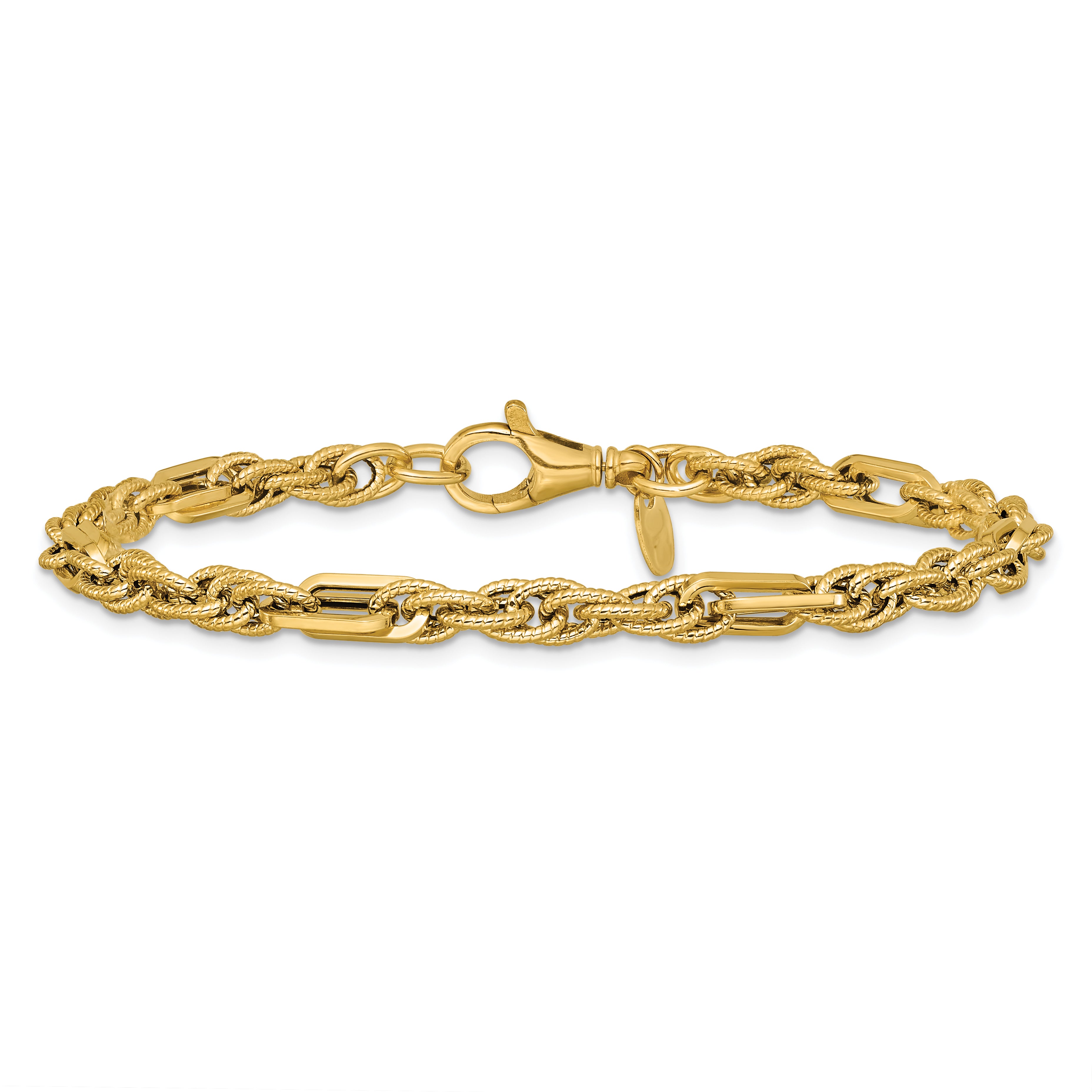 14K Polished and Textured Fancy Link Bracelet