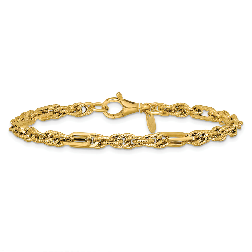 14K Polished and Textured Fancy Link Bracelet