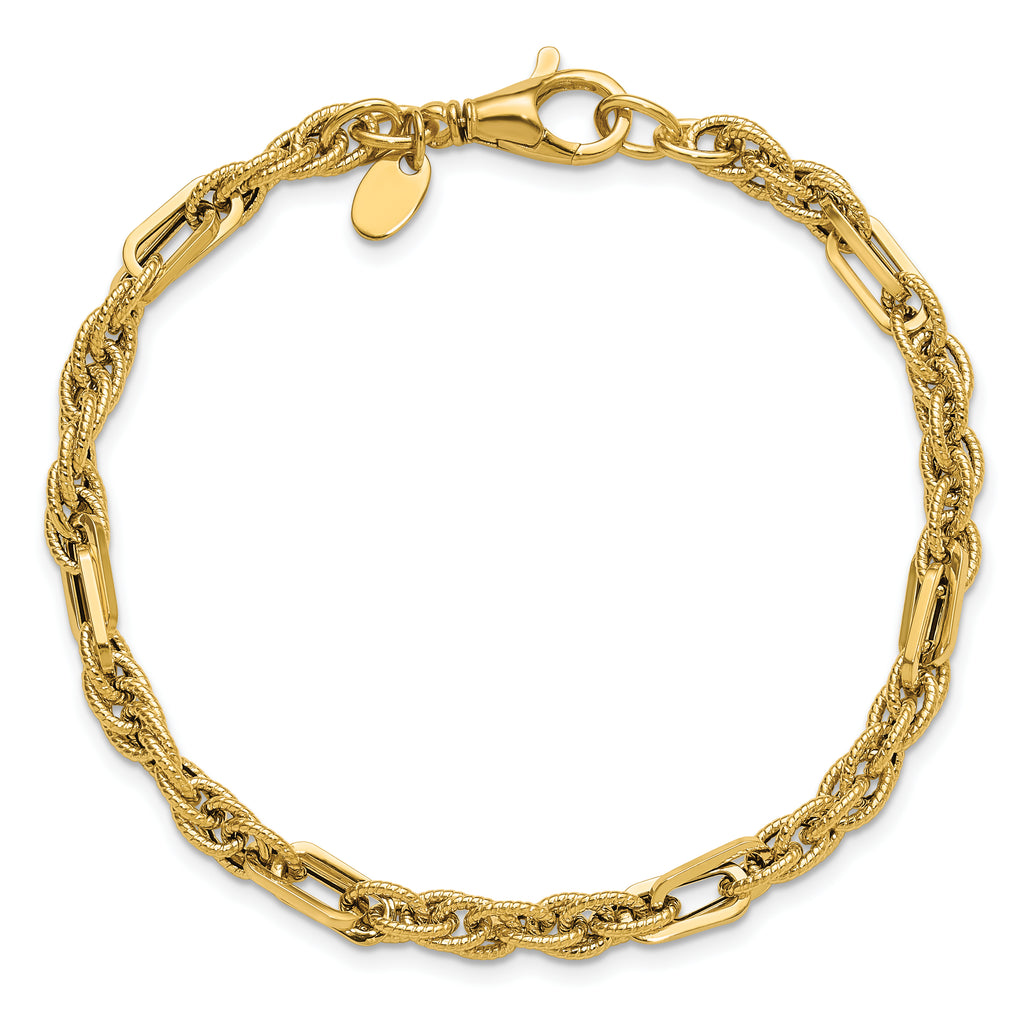 14K Polished and Textured Fancy Link Bracelet