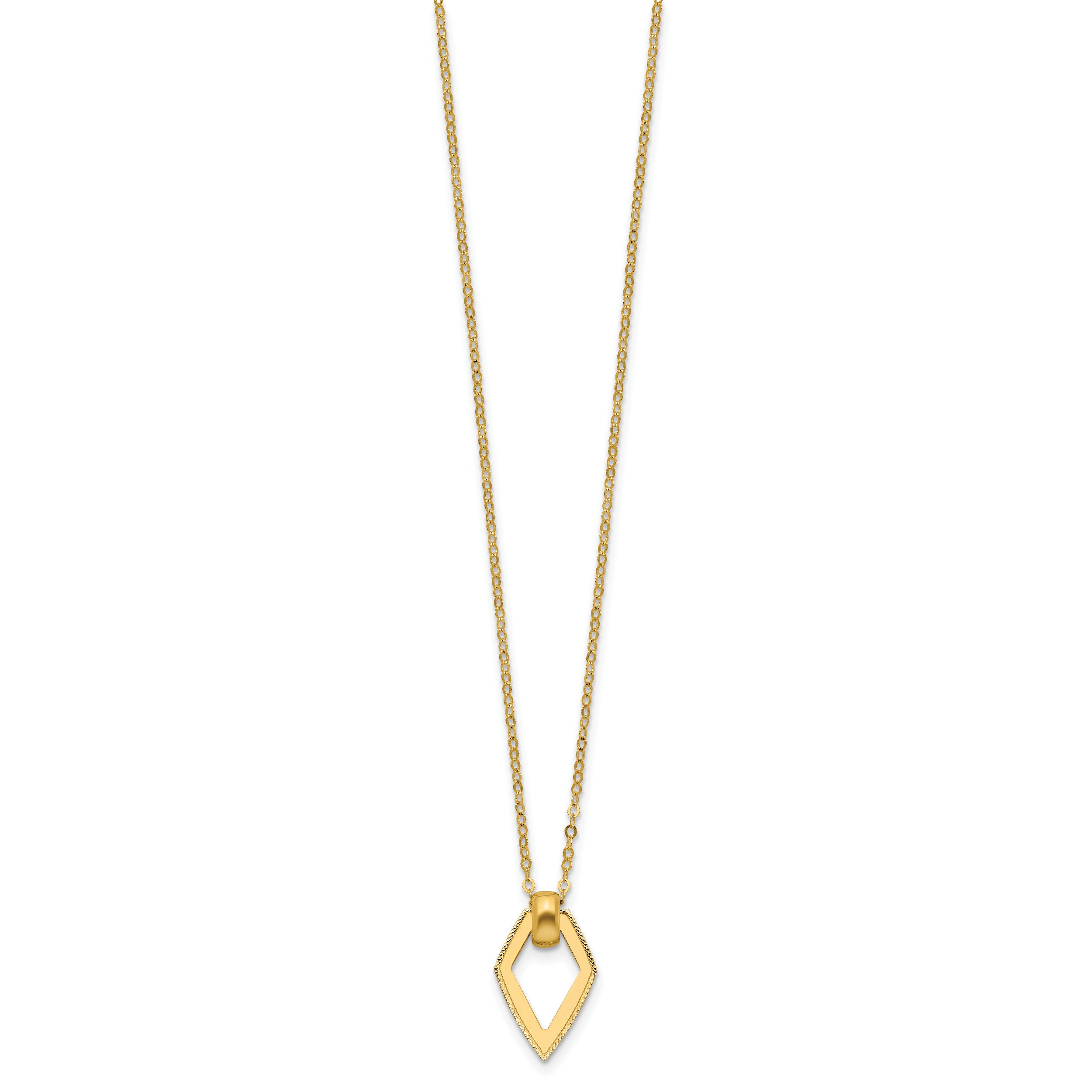 14K Polished Diamond Shape Pendant w/2in ext. Necklace