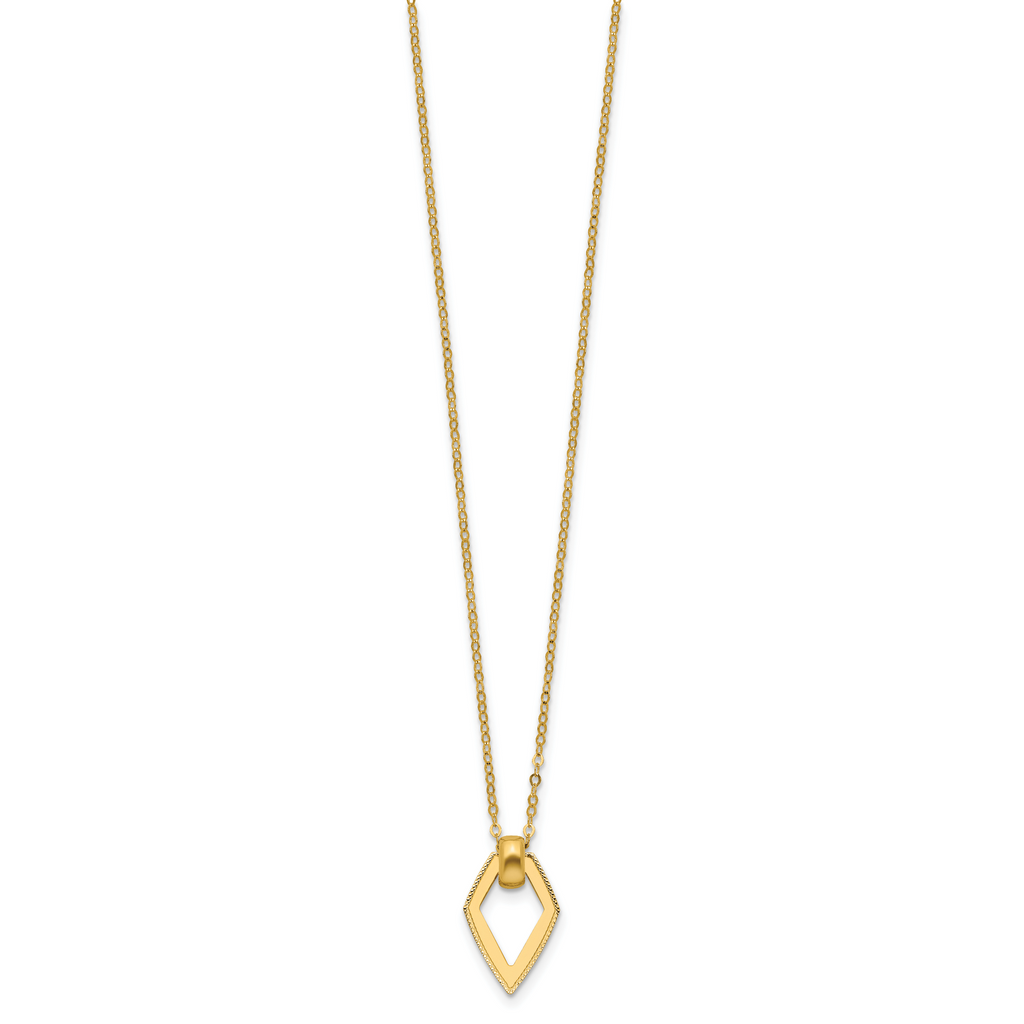 14K Polished Diamond Shape Pendant w/2in ext. Necklace