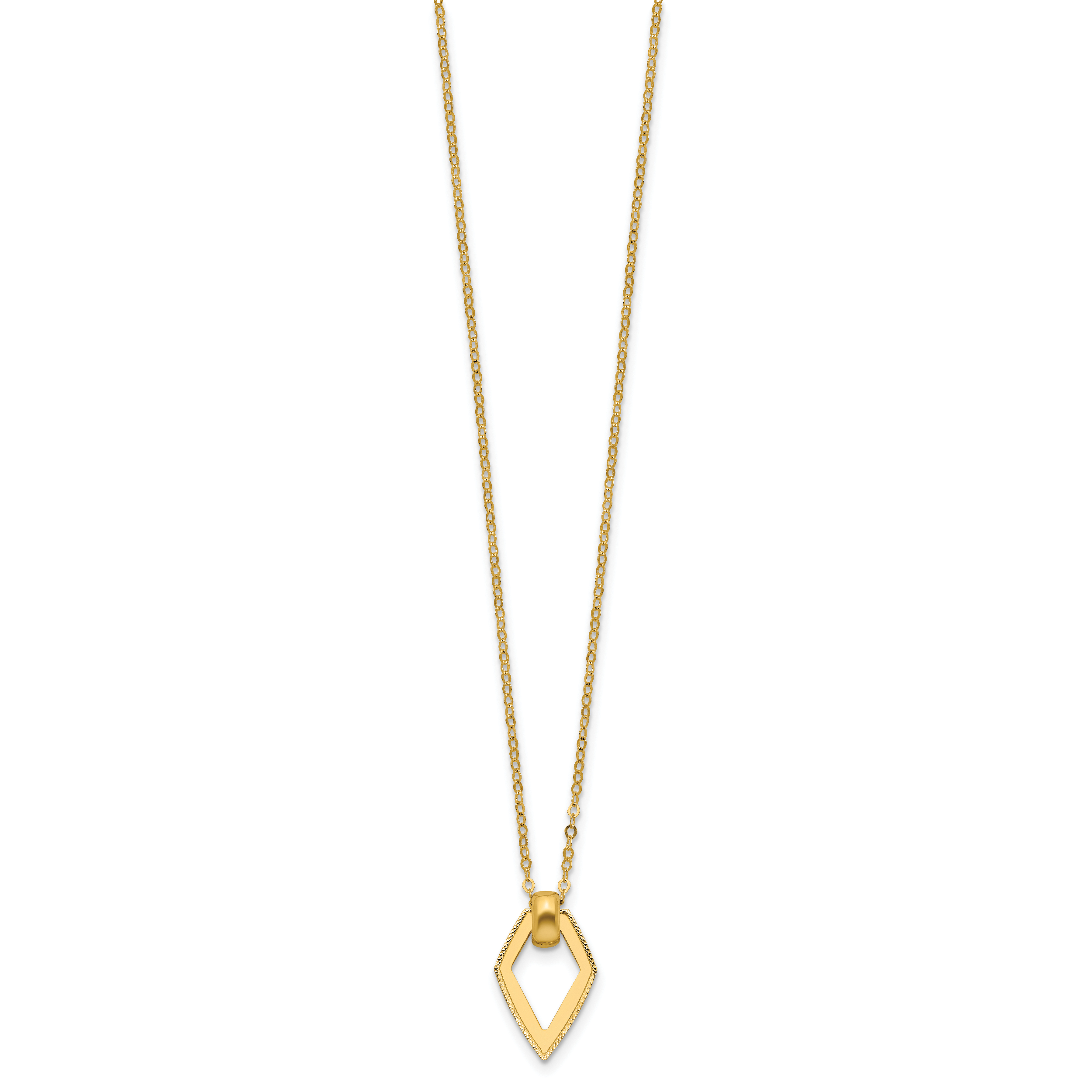 14K Polished Diamond Shape Pendant w/2in ext. Necklace