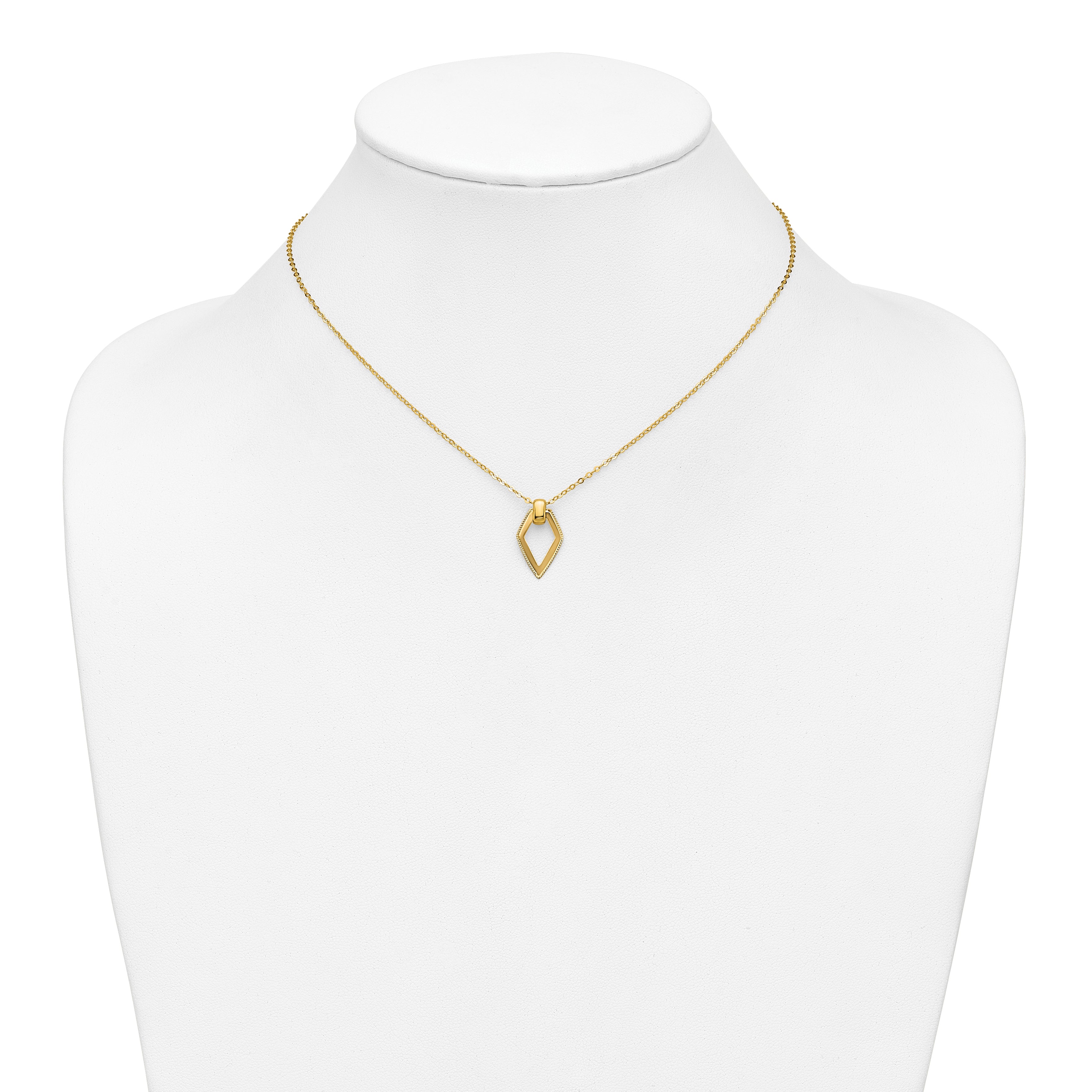 14K Polished Diamond Shape Pendant w/2in ext. Necklace