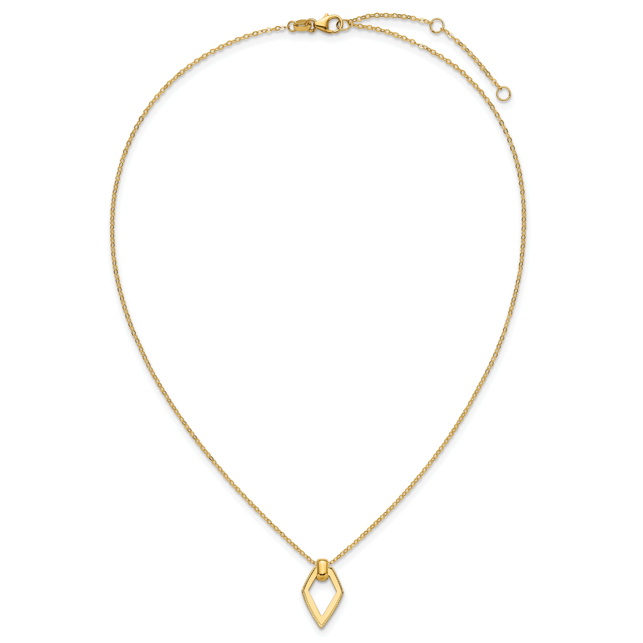 14K Polished Diamond Shape Pendant w/2in ext. Necklace