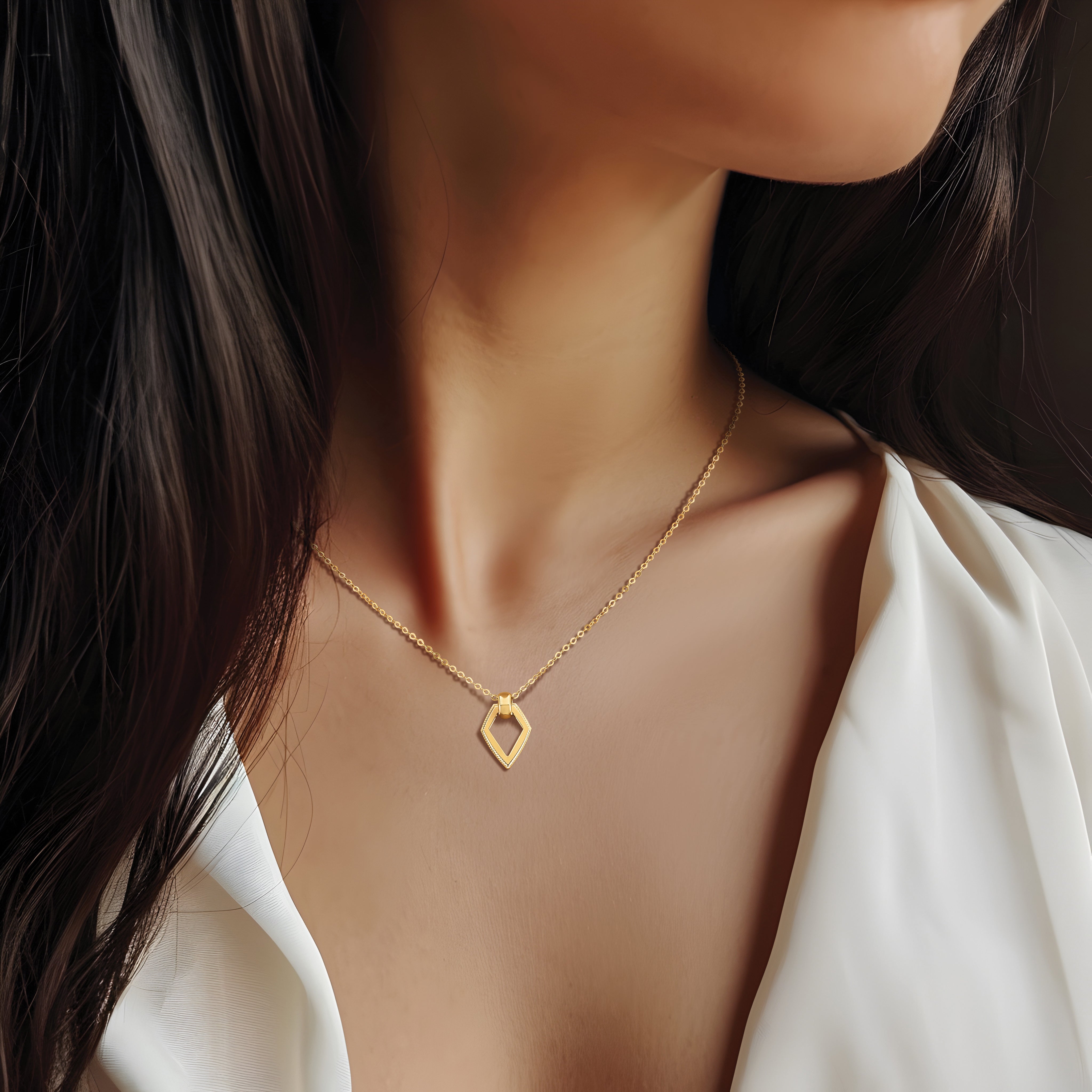 14K Polished Diamond Shape Pendant w/2in ext. Necklace
