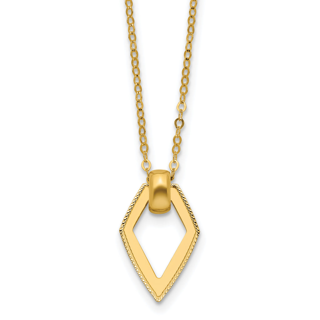 14K Polished Diamond Shape Pendant w/2in ext. Necklace
