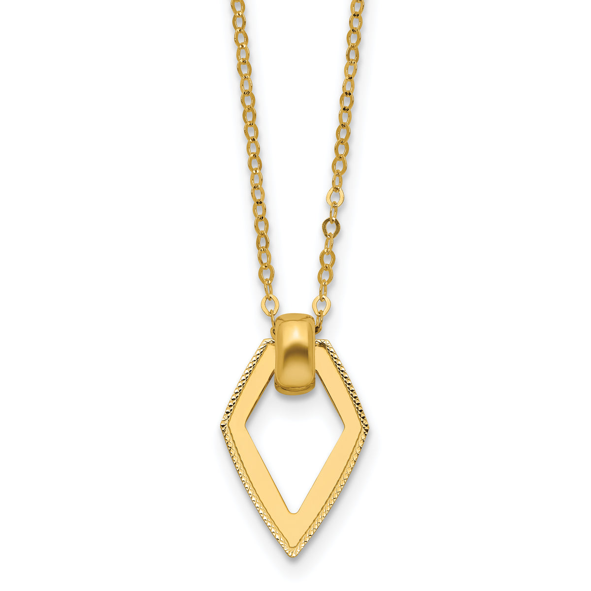 14K Polished Diamond Shape Pendant w/2in ext. Necklace