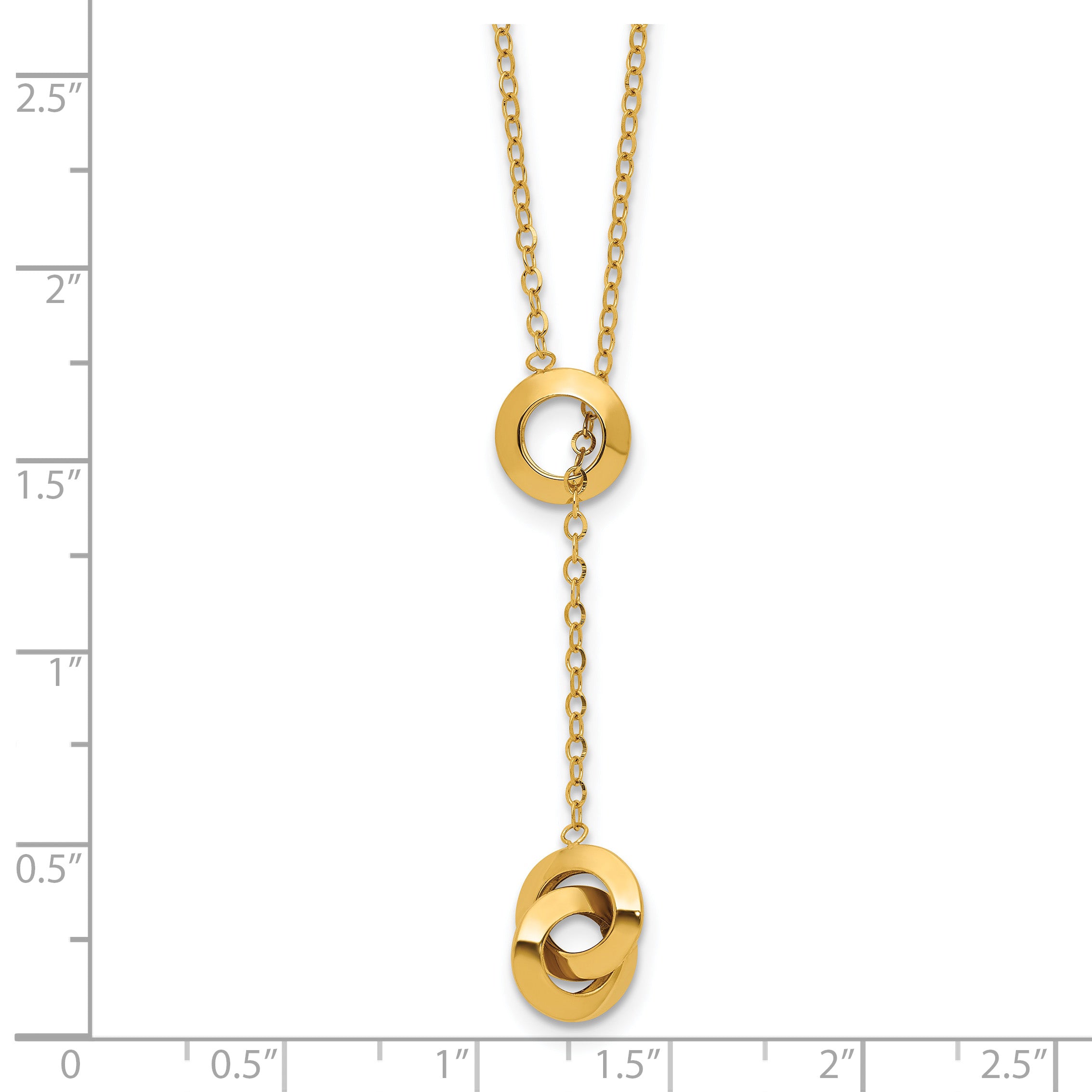 14K Polished Circles Lariat w/2in ext. Necklace