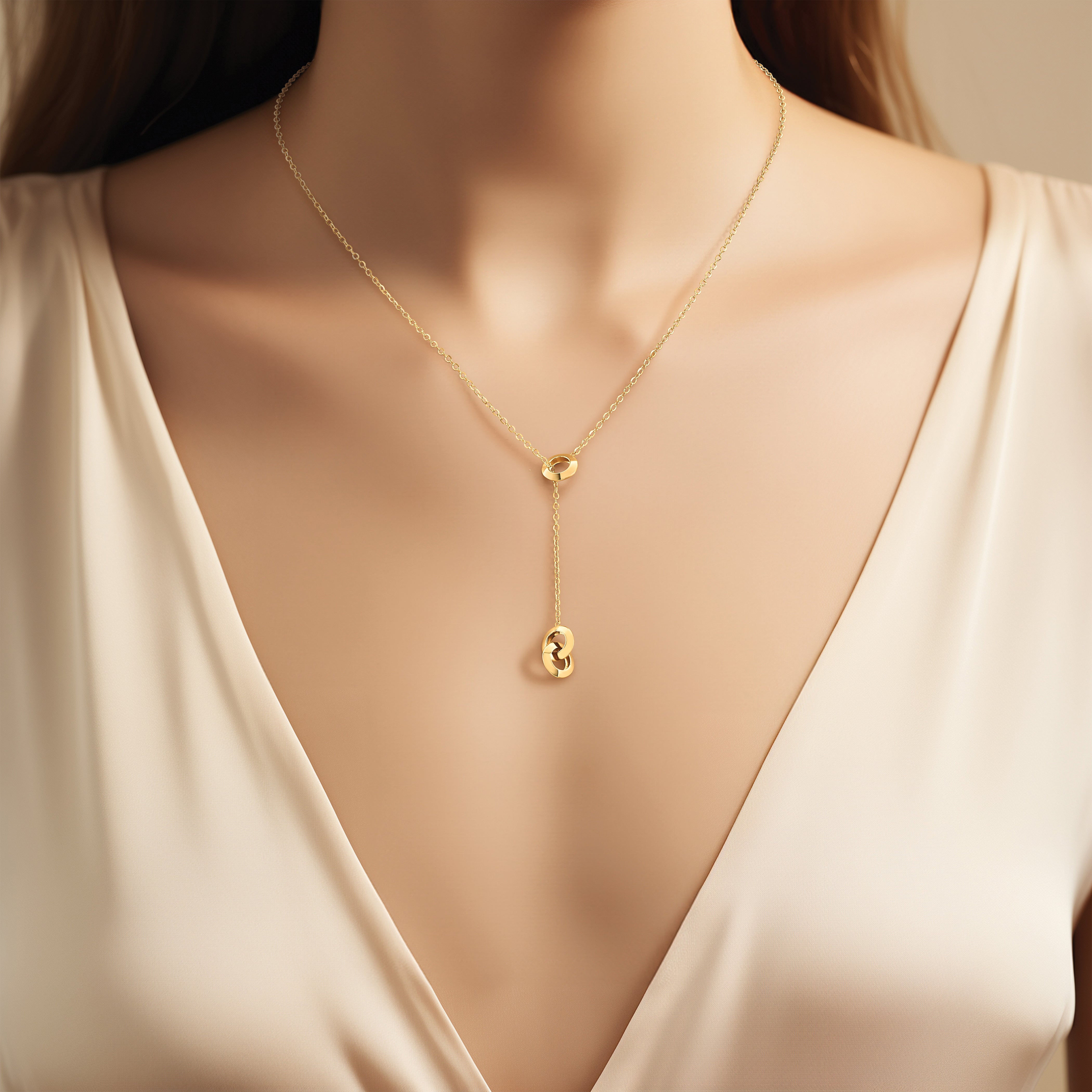 14K Polished Circles Lariat w/2in ext. Necklace