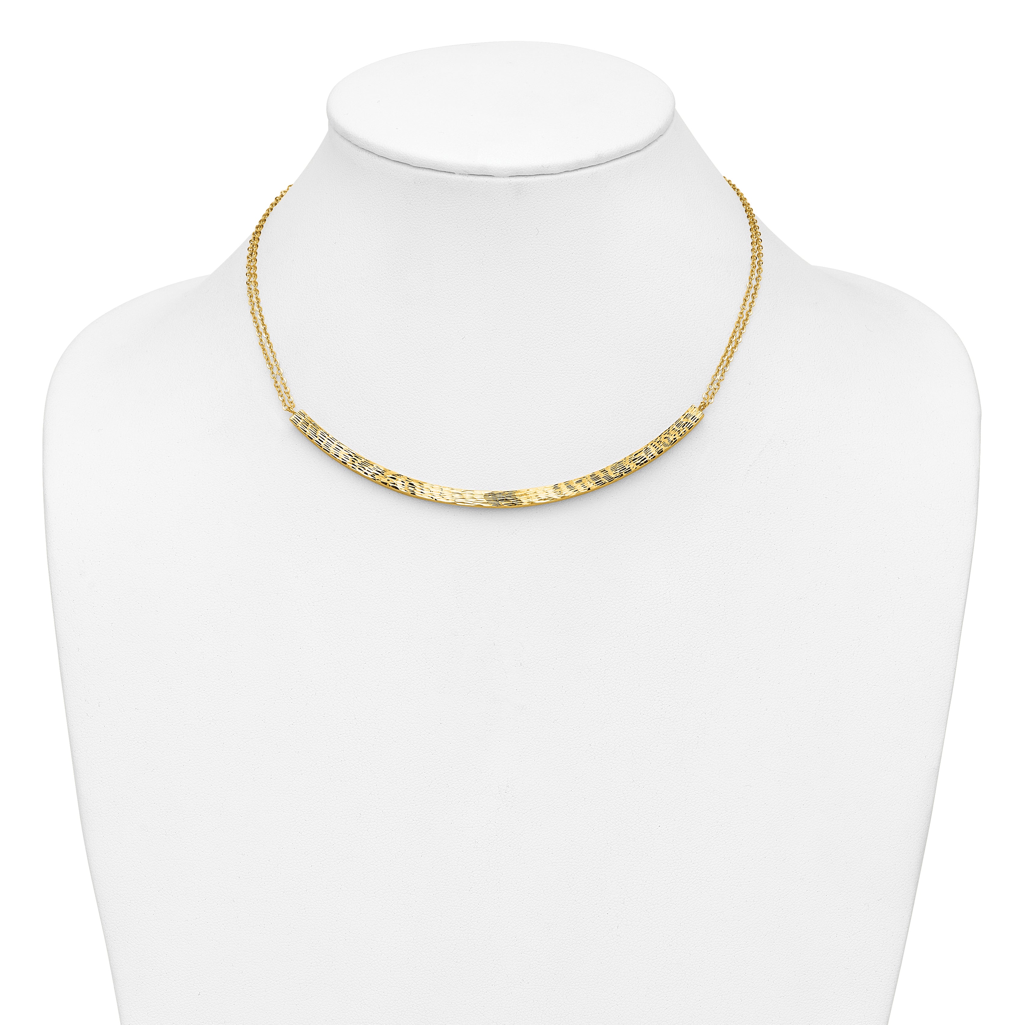 14K Polished and Diamond-cut Bar Double Chain w/2in ext. Necklace