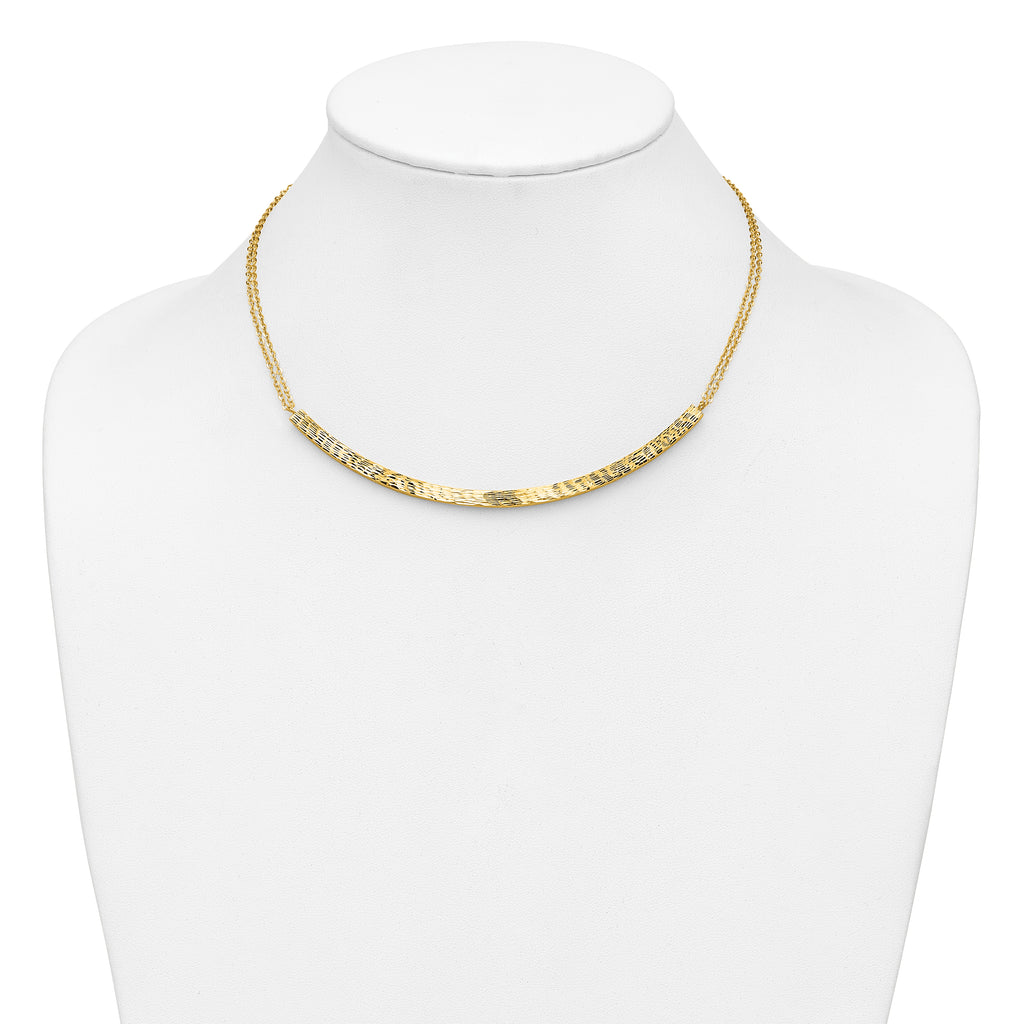14K Polished and Diamond-cut Bar Double Chain w/2in ext. Necklace