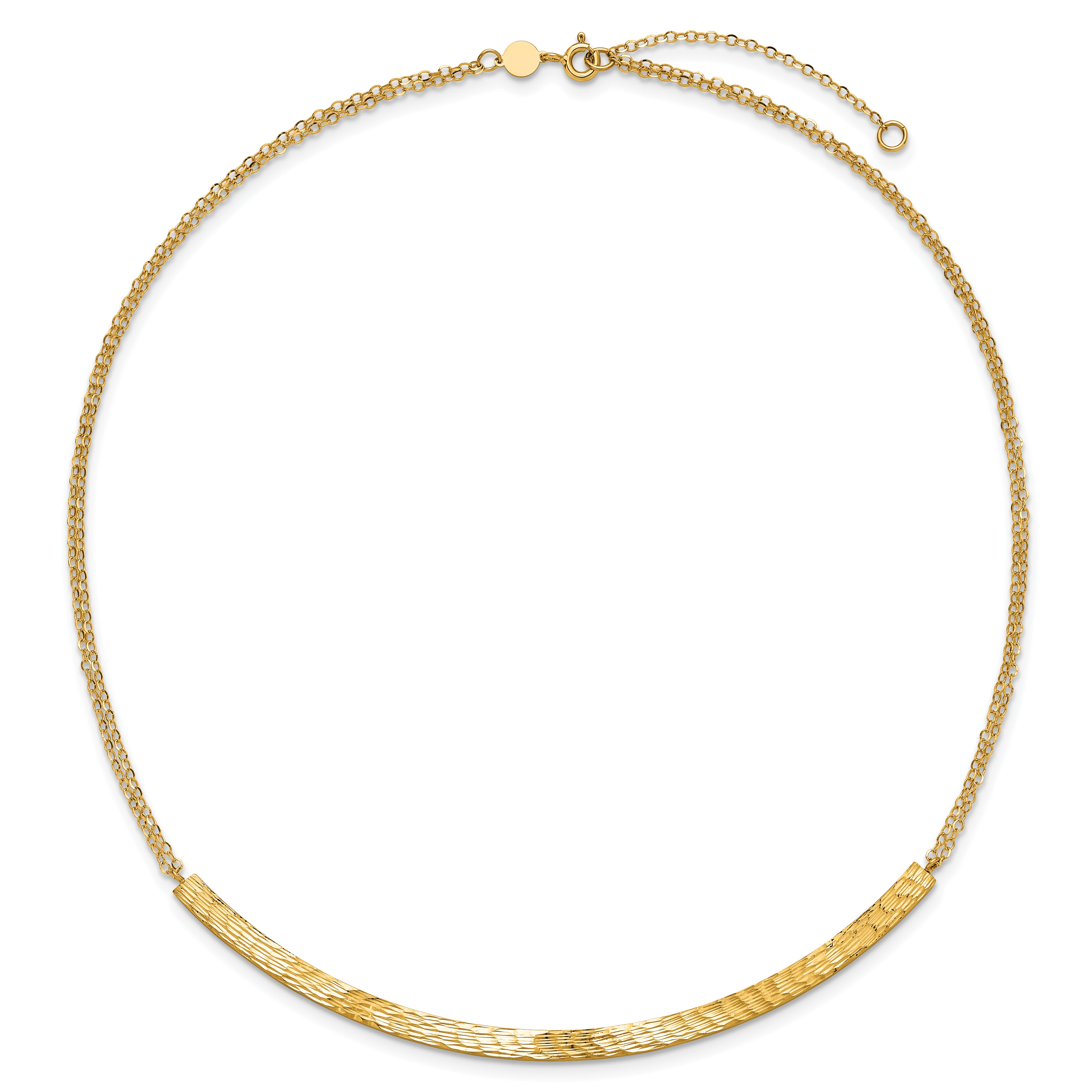 14K Polished and Diamond-cut Bar Double Chain w/2in ext. Necklace