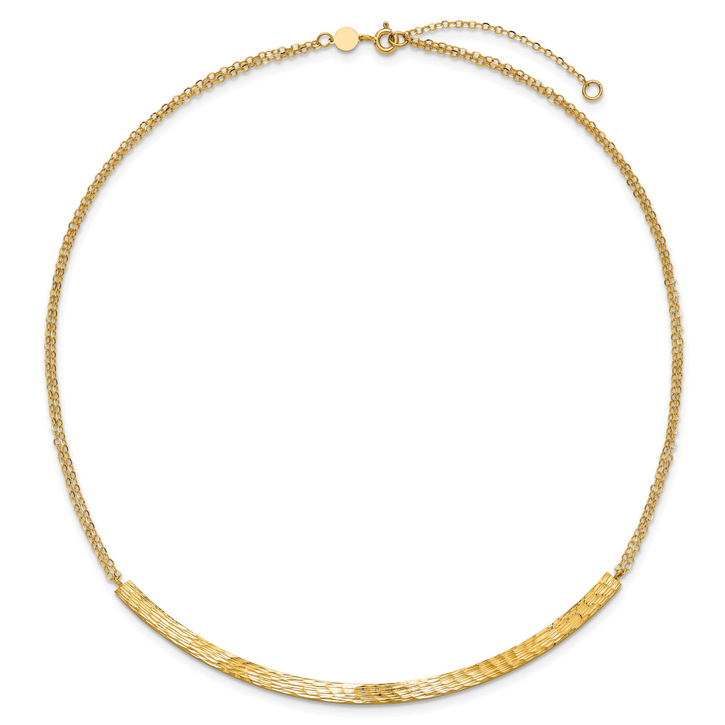 14K Polished and Diamond-cut Bar Double Chain w/2in ext. Necklace