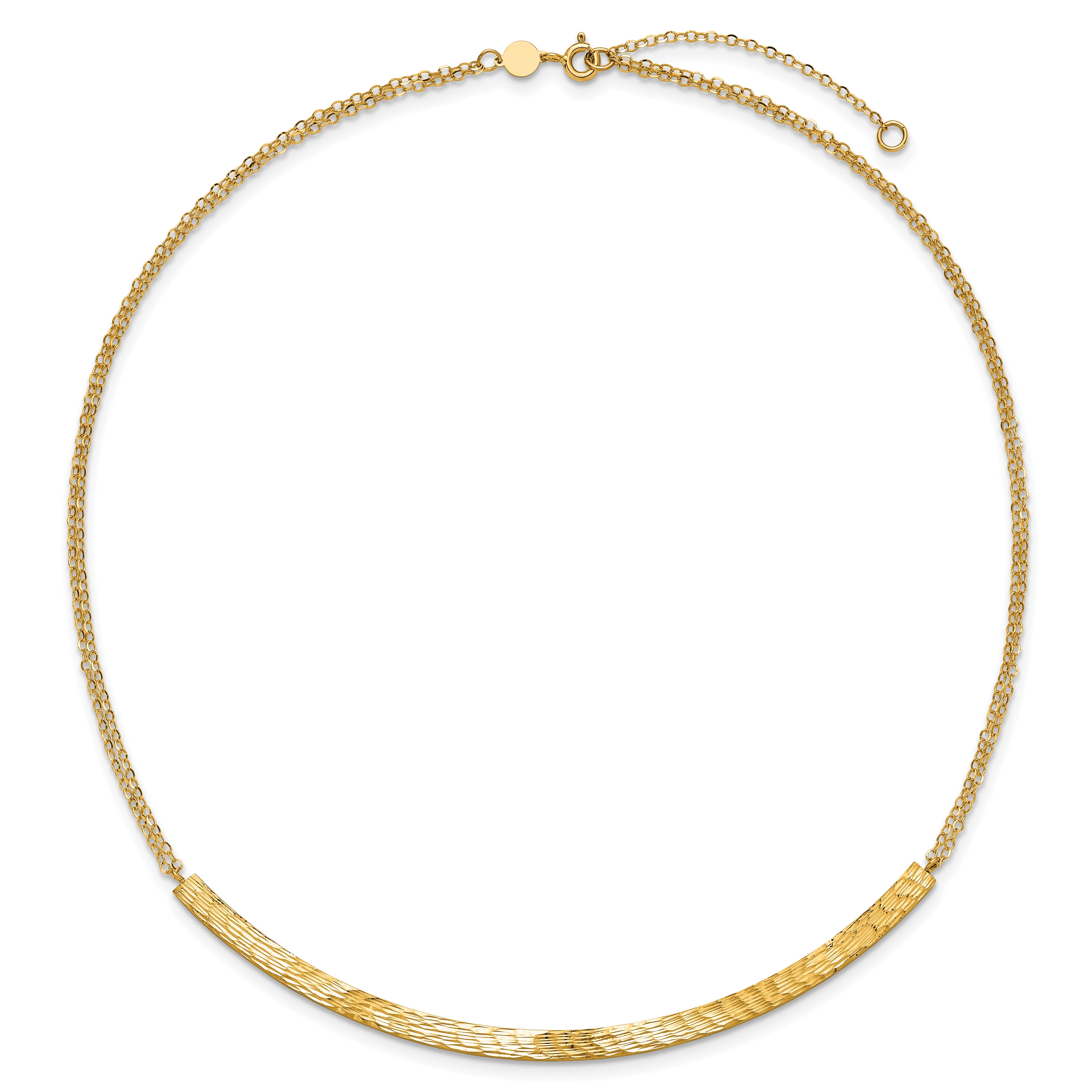 14K Polished and Diamond-cut Bar Double Chain w/2in ext. Necklace
