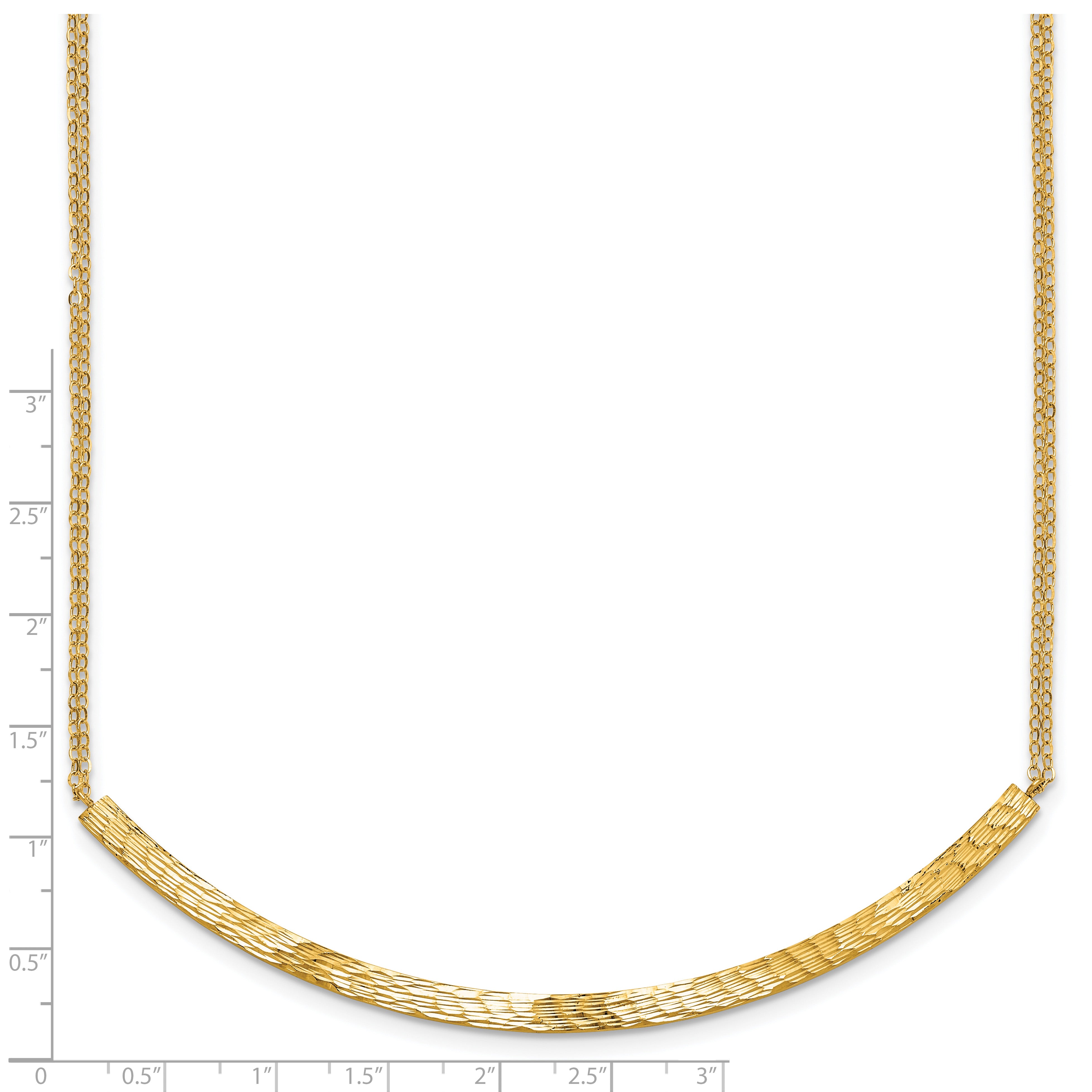 14K Polished and Diamond-cut Bar Double Chain w/2in ext. Necklace