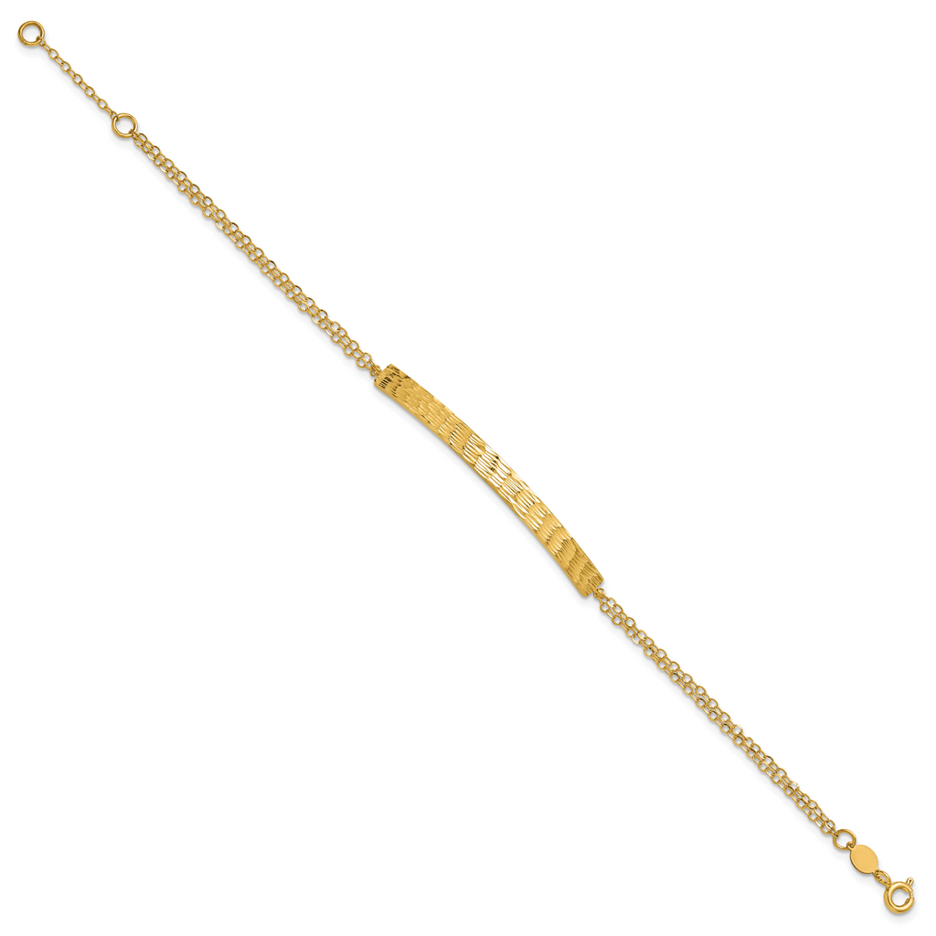14K Polished / Diamond-cut Bar Double Chain w/.75in ext. Bracelet