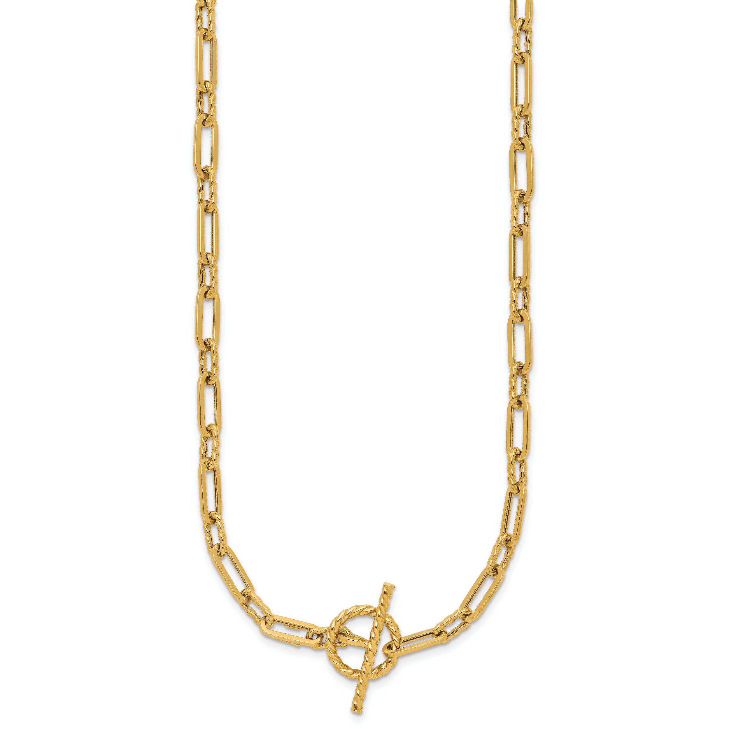 14K Polished and Twisted Fancy Link Toggle Necklace