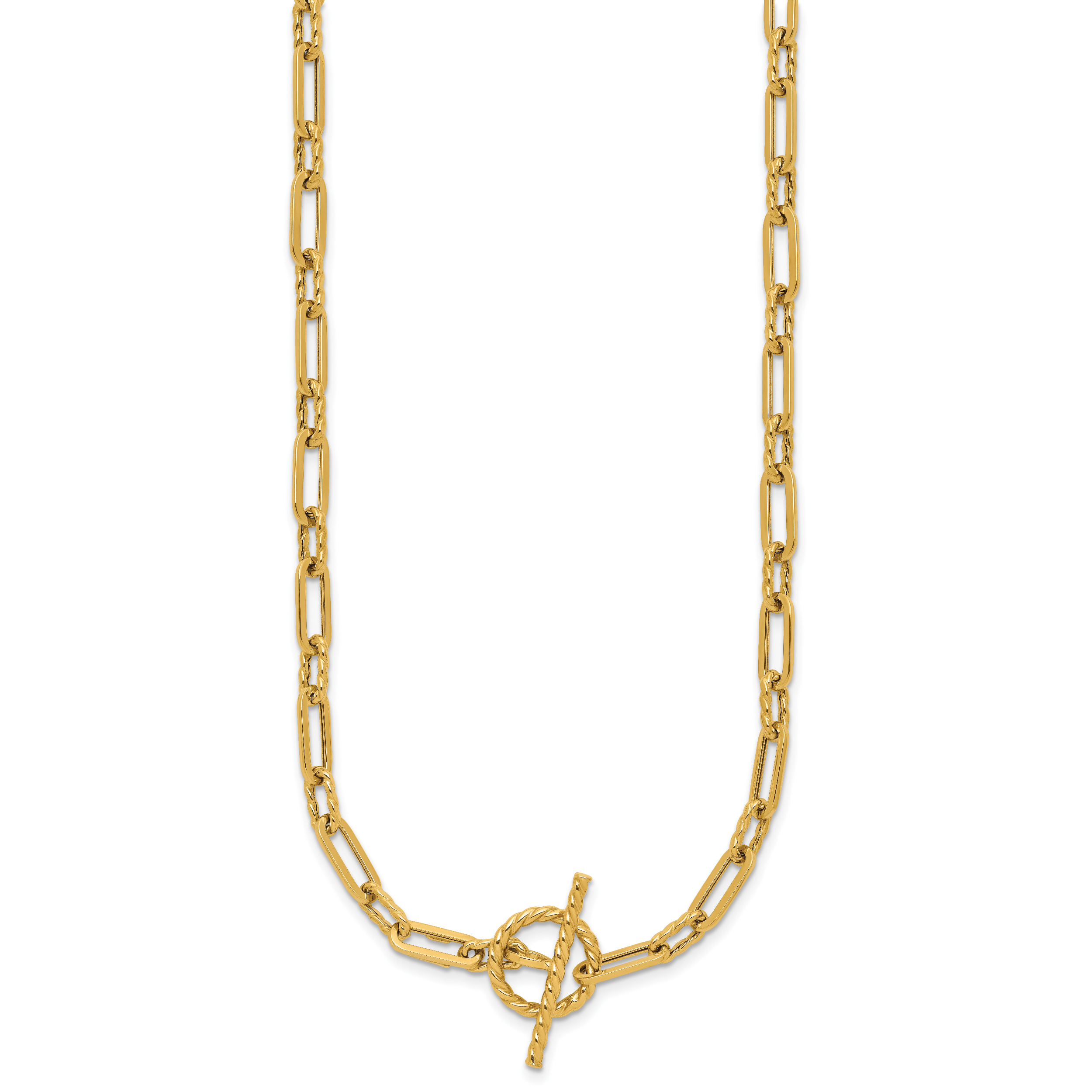 14K Polished and Twisted Fancy Link Toggle Necklace