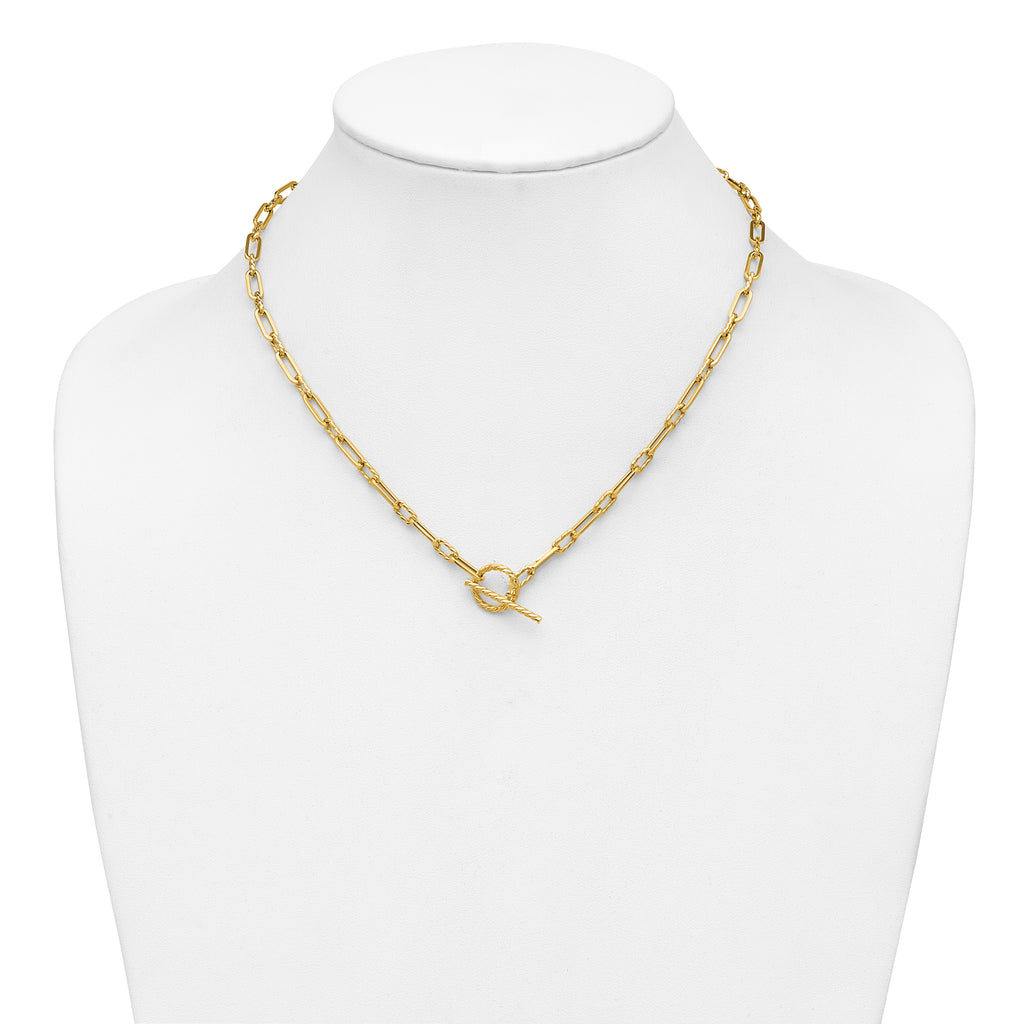 14K Polished and Twisted Fancy Link Toggle Necklace