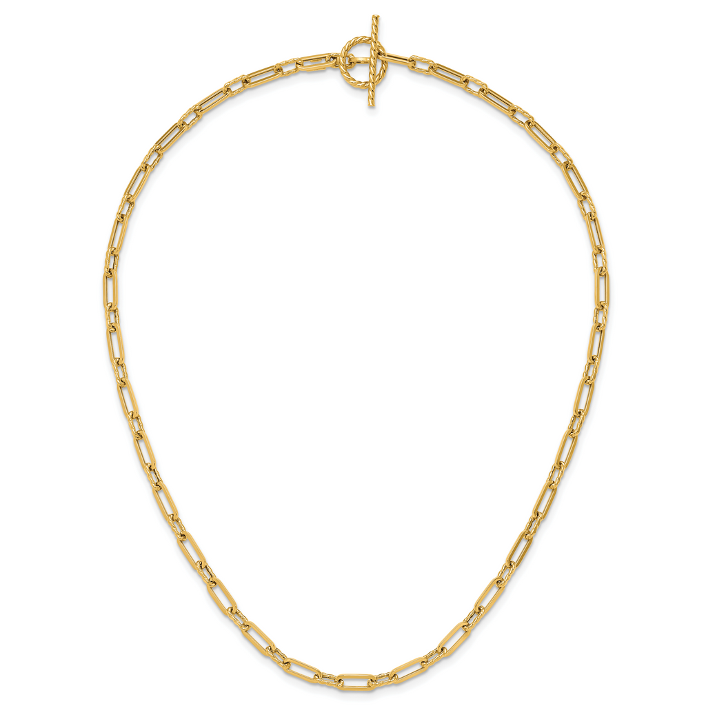 14K Polished and Twisted Fancy Link Toggle Necklace