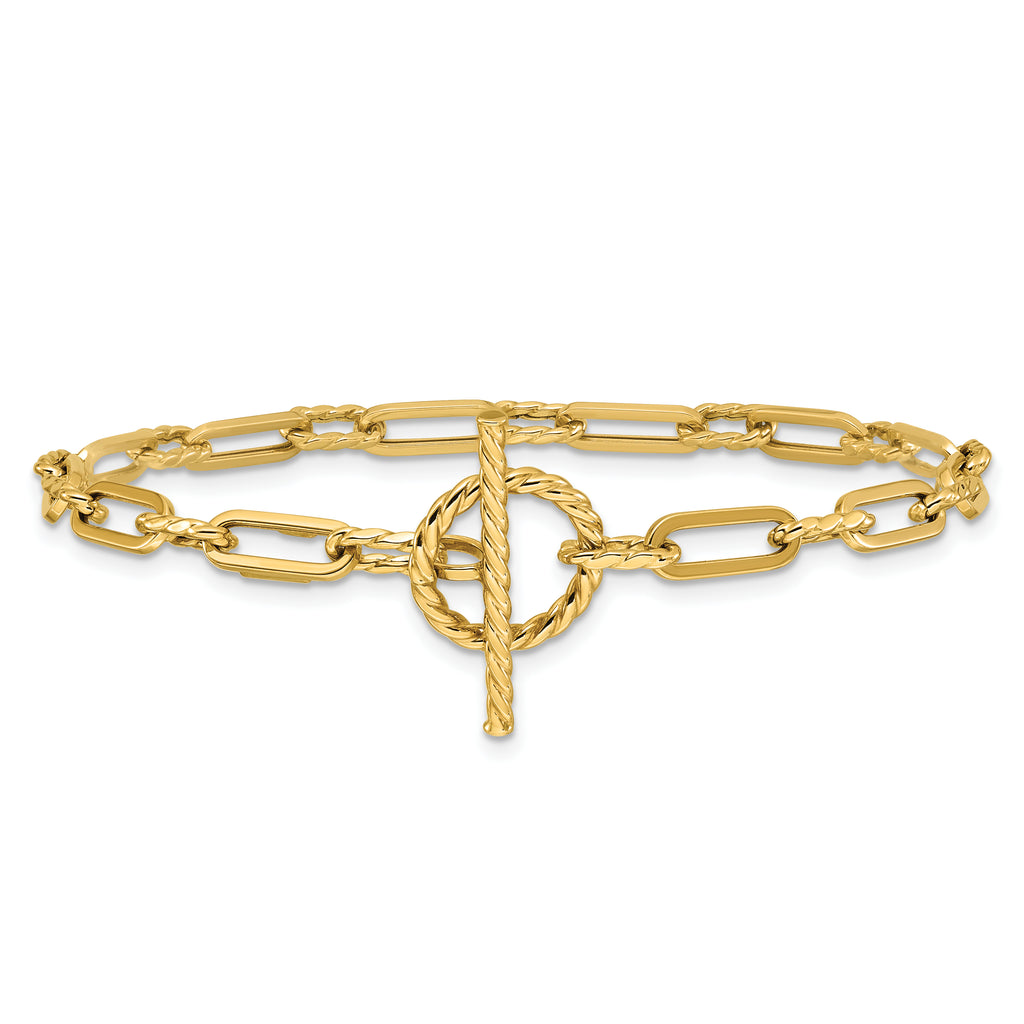14K Polished and Twisted Fancy Link Toggle Bracelet