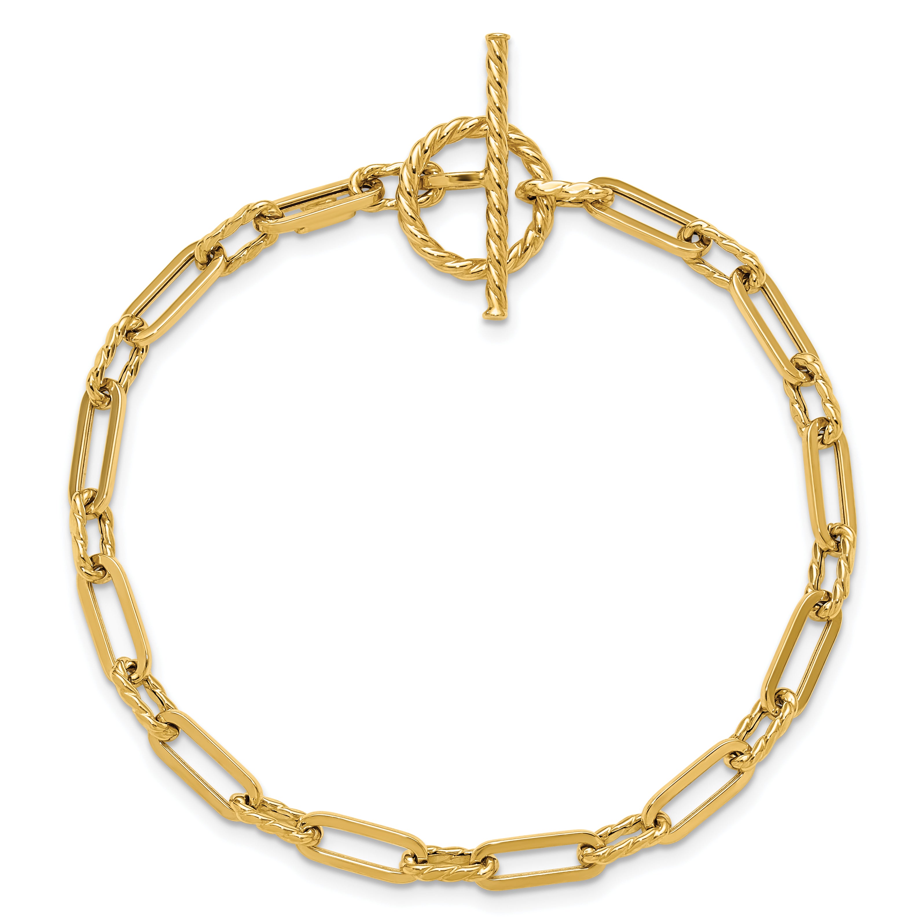 14K Polished and Twisted Fancy Link Toggle Bracelet