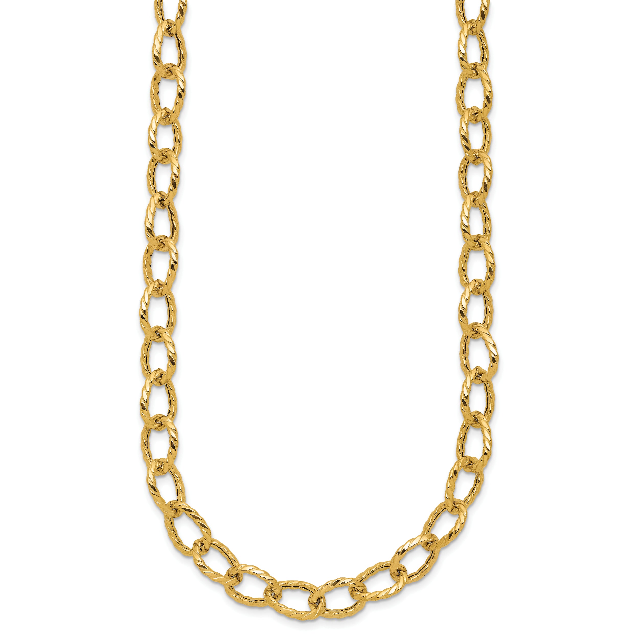 14K Polished and Twisted Fancy Link Necklace