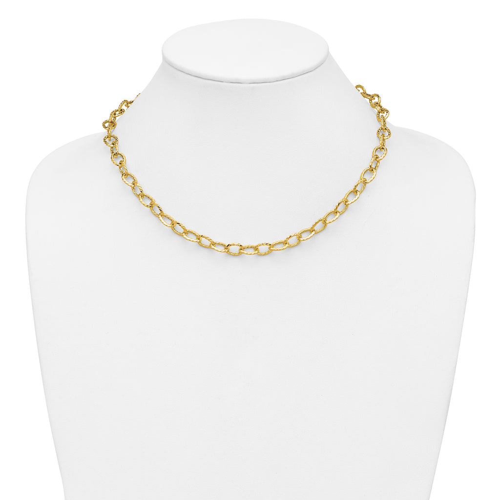 14K Polished and Twisted Fancy Link Necklace
