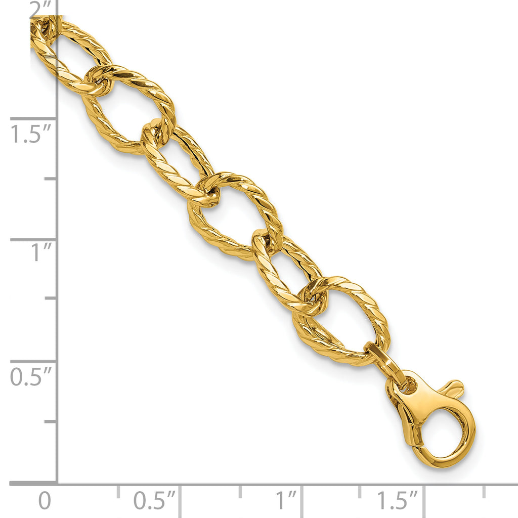 14K Polished and Twisted Fancy Link Bracelet