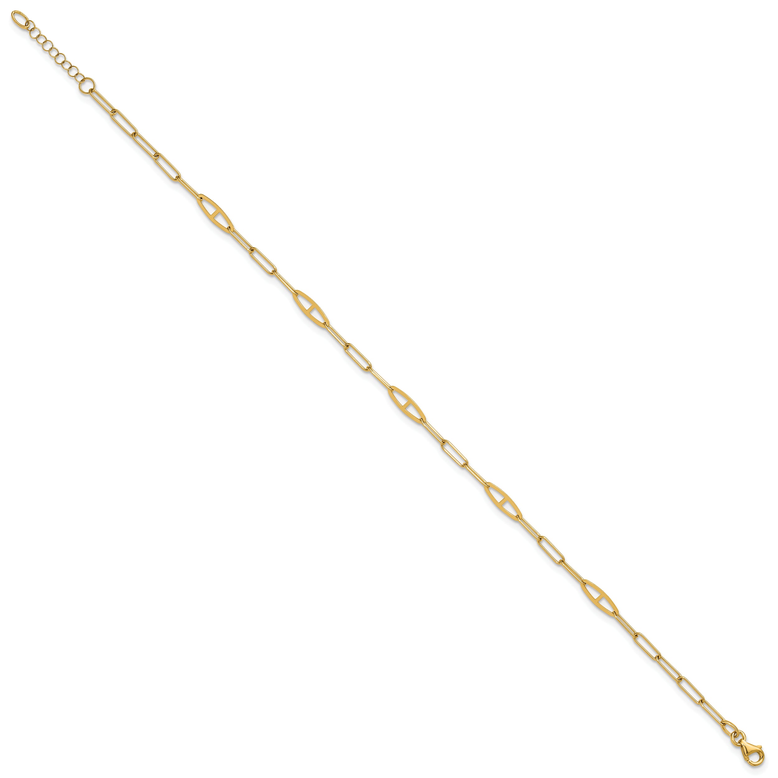 14K Fancy Paperclip Link 9 inch Plus 1 inch Extender - Total 10 inch Anklet