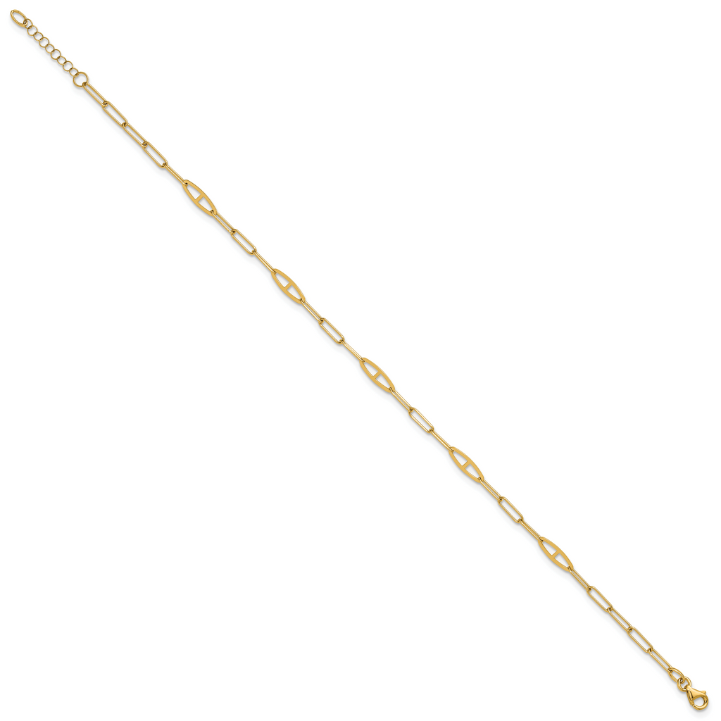 14K Fancy Paperclip Link 9 inch Plus 1 inch Extender - Total 10 inch Anklet