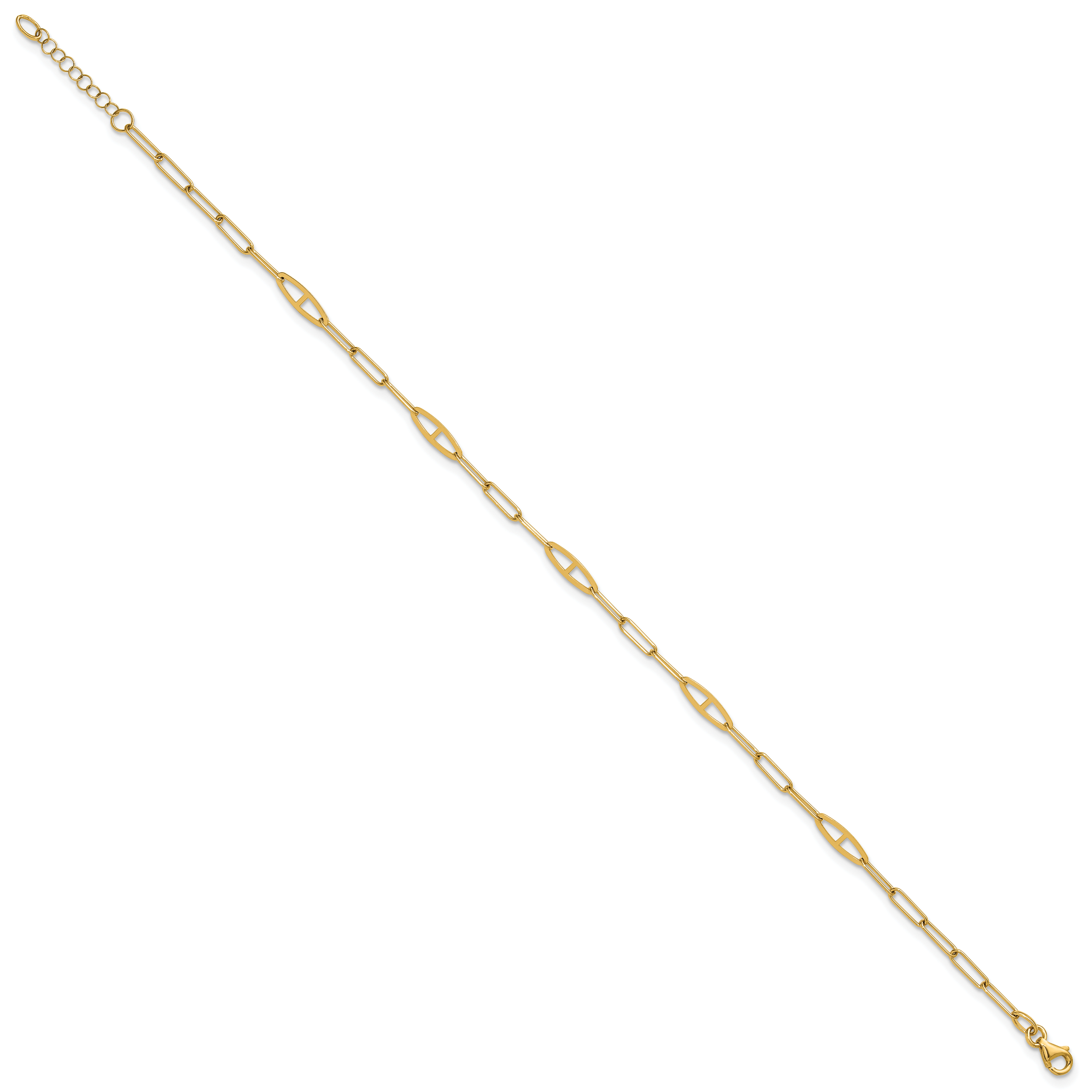 14K Fancy Paperclip Link 9 inch Plus 1 inch Extender - Total 10 inch Anklet