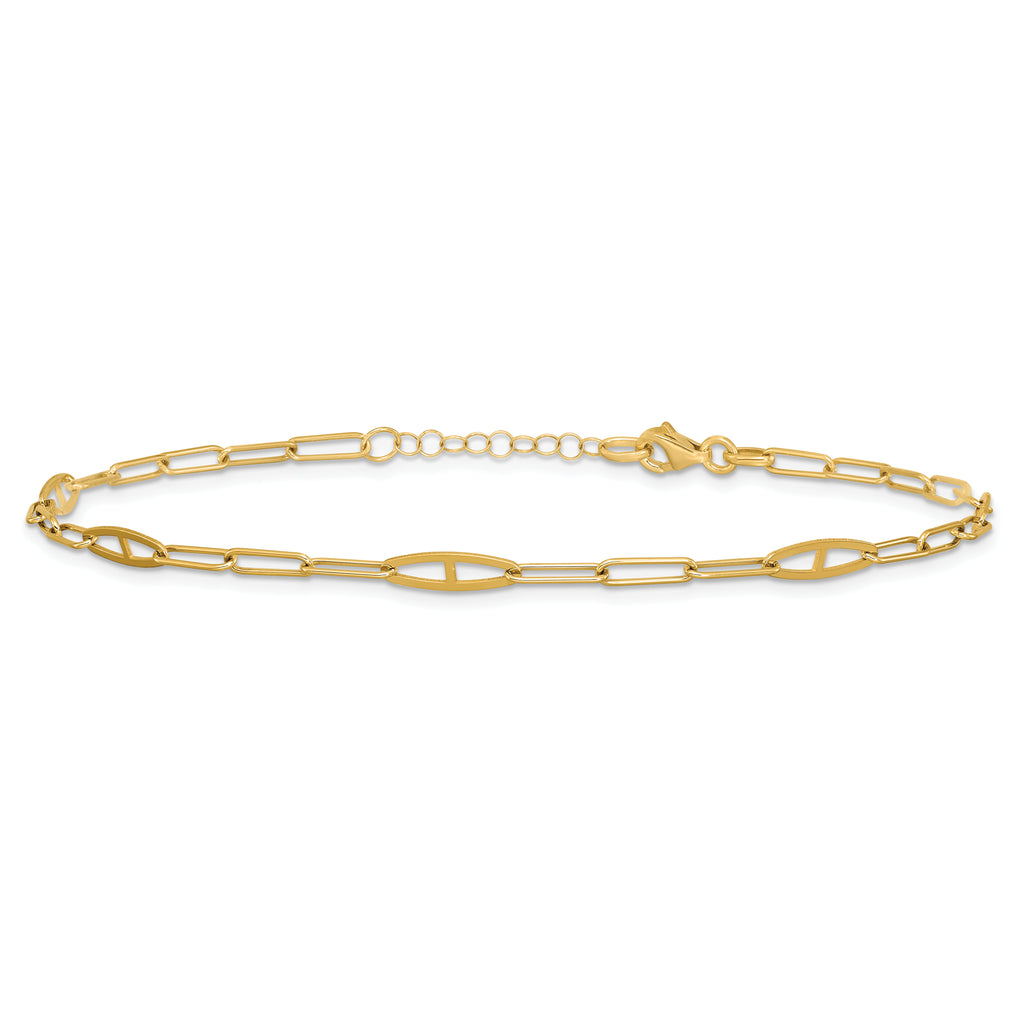 14K Fancy Paperclip Link 9 inch Plus 1 inch Extender - Total 10 inch Anklet