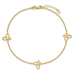 14K Open Butterfly 3-Station 9 inch Plus 1 inch Extender - Total 10 inch Anklet