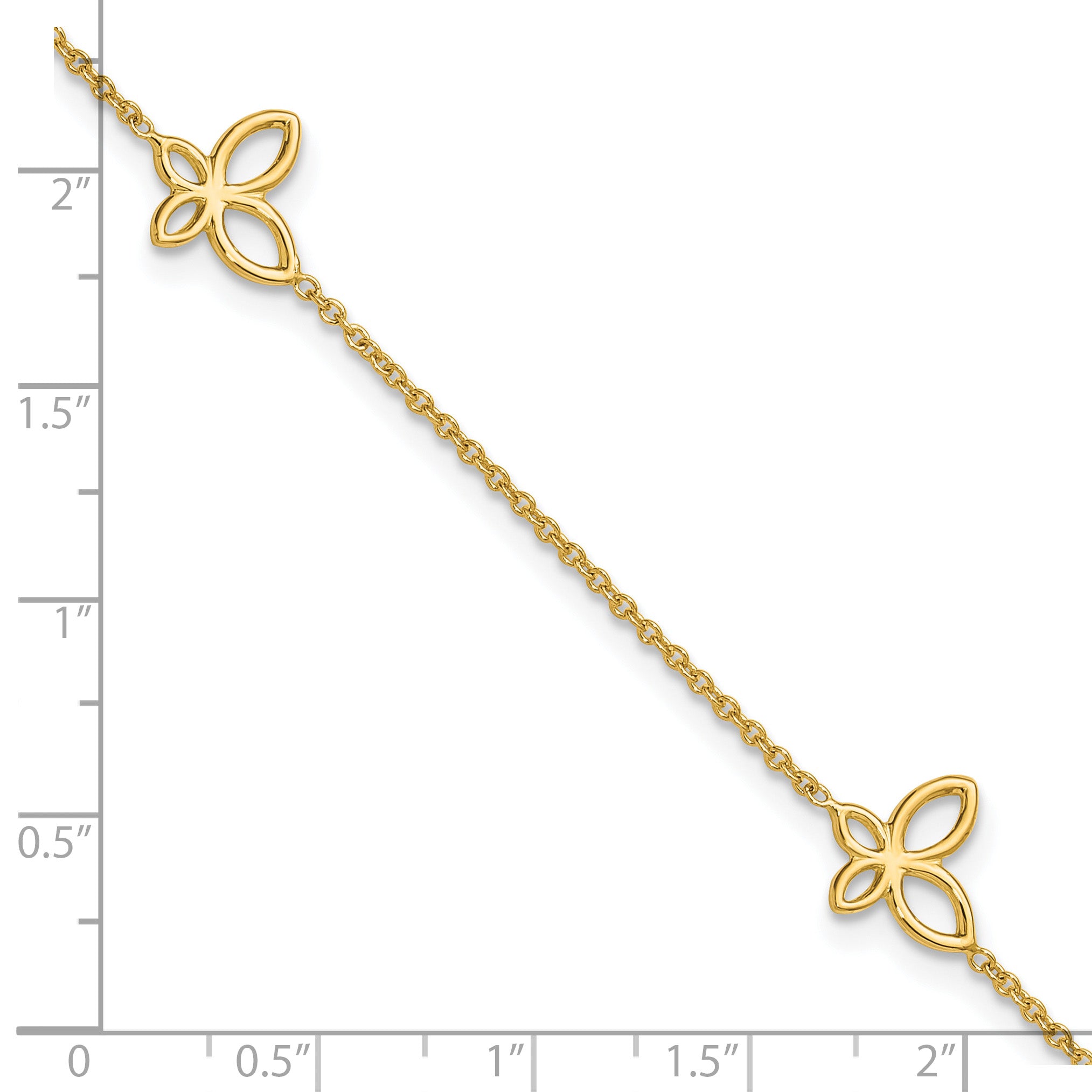 14K Open Butterfly 3-Station 9 inch Plus 1 inch Extender - Total 10 inch Anklet