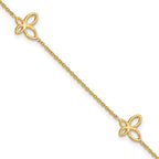 14K Open Butterfly 3-Station 9 inch Plus 1 inch Extender - Total 10 inch Anklet