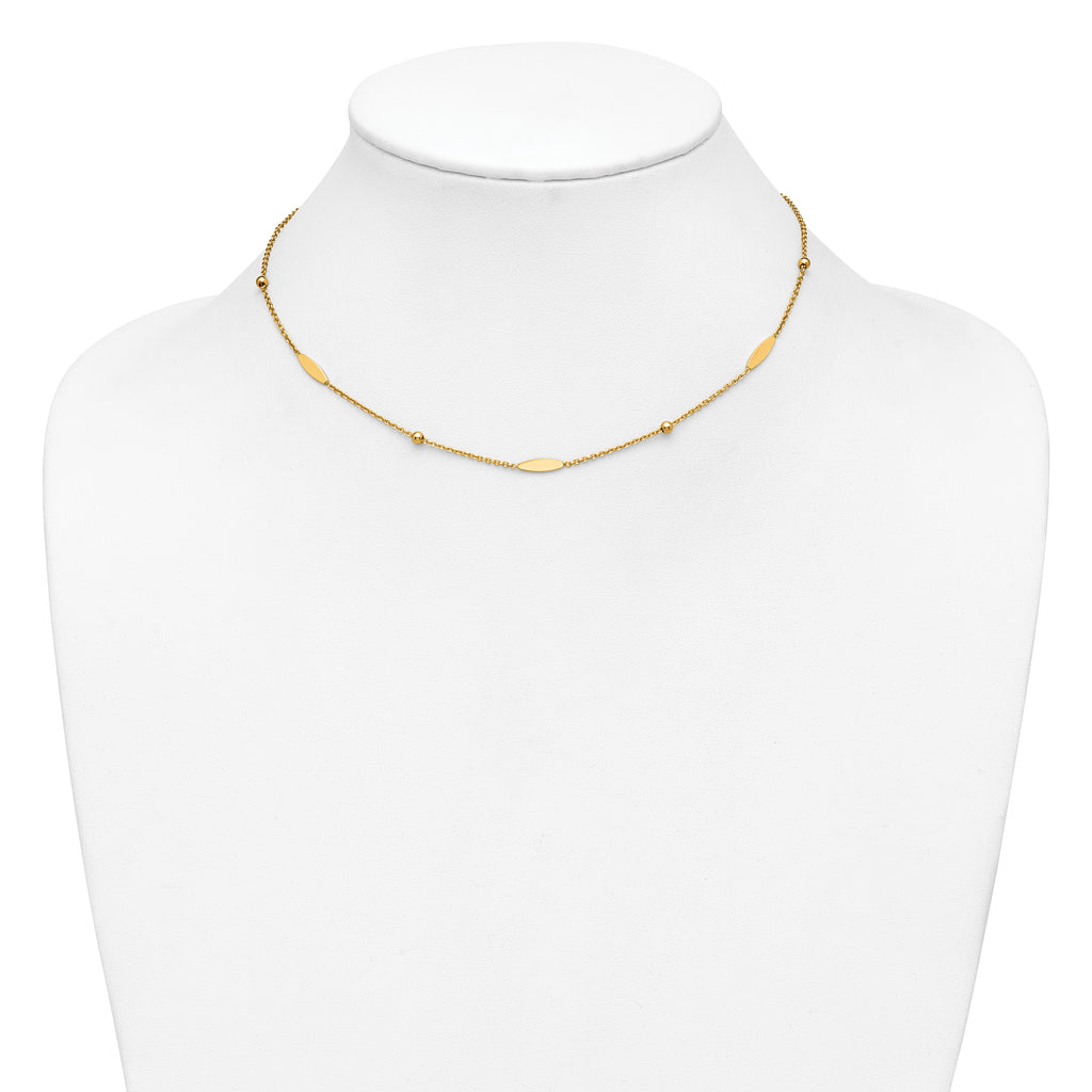 14K Polished Oval Disk Station w/2in ext. Necklace