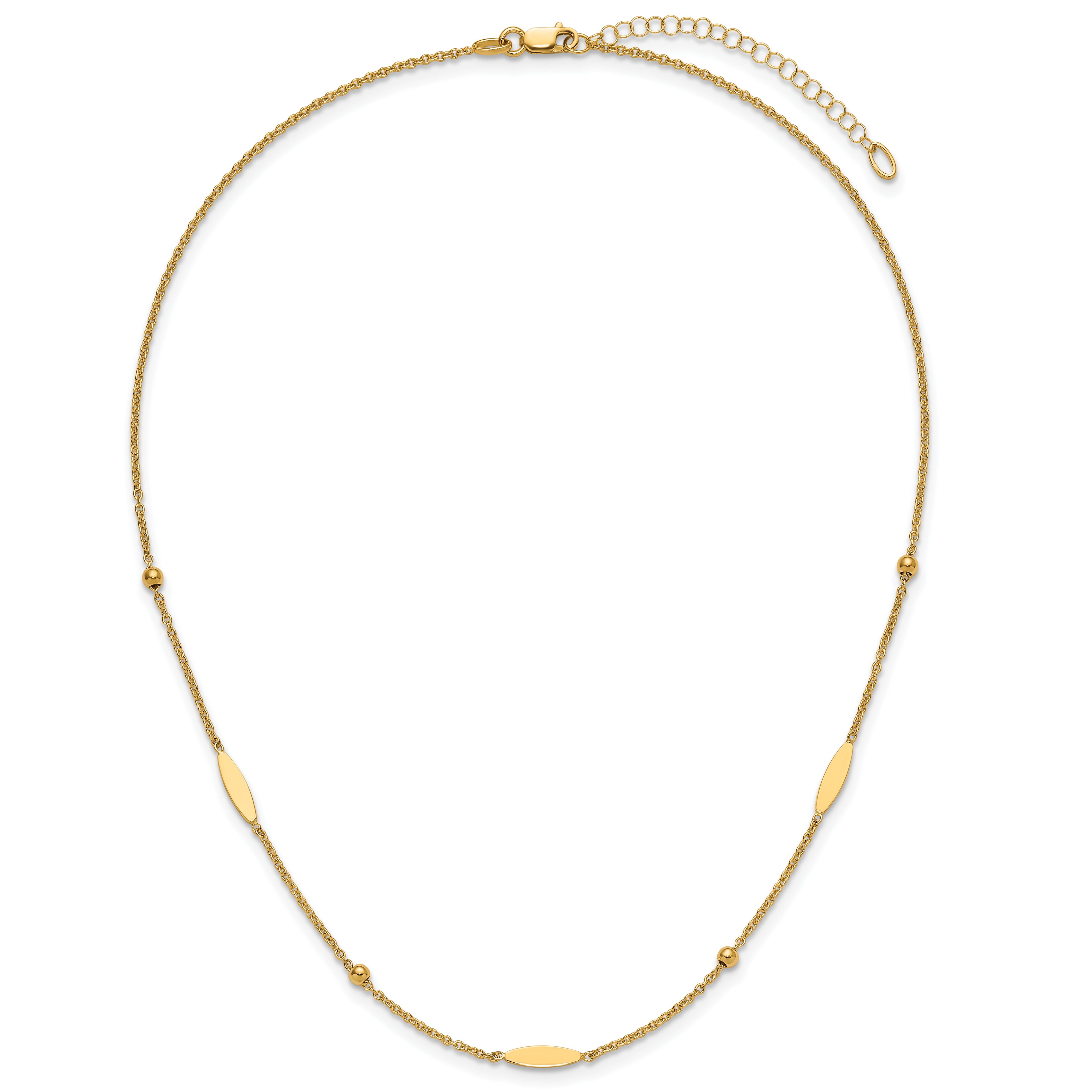 14K Polished Oval Disk Station w/2in ext. Necklace