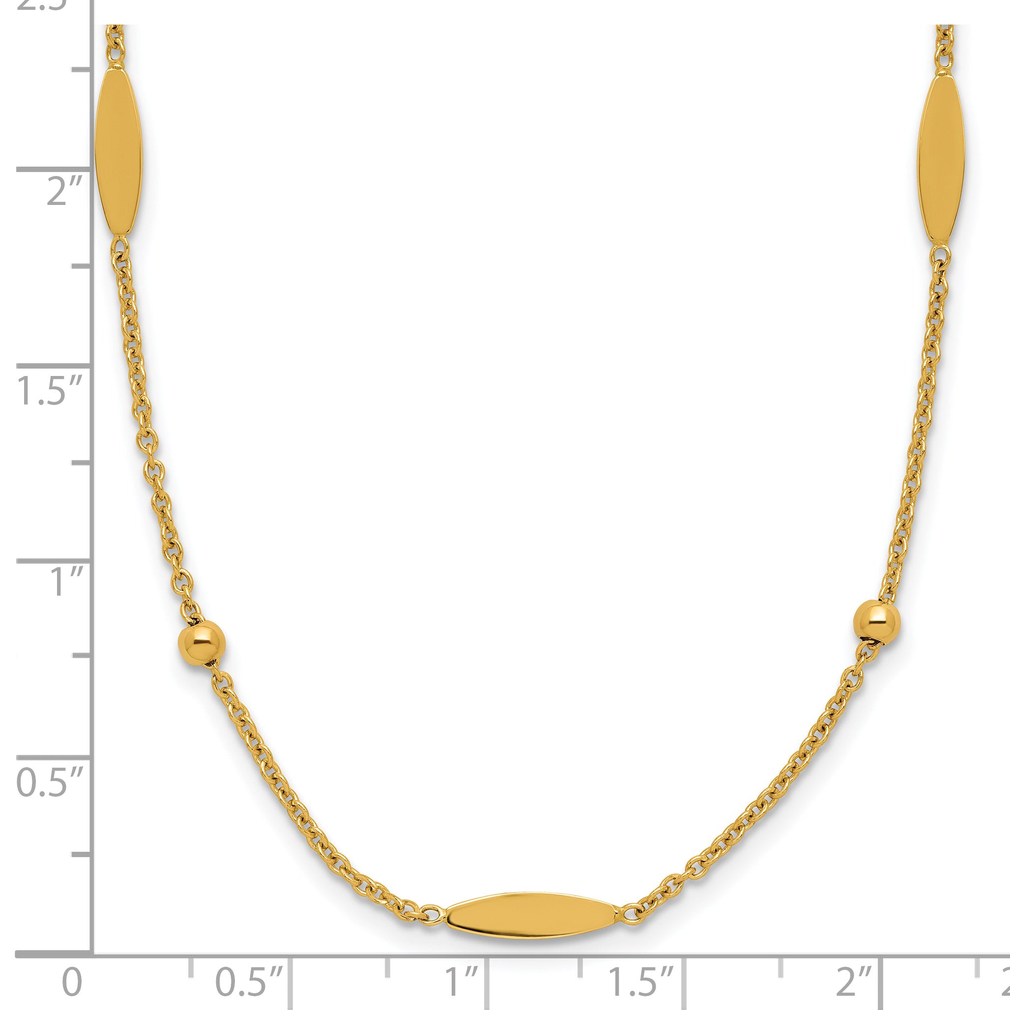 14K Polished Oval Disk Station w/2in ext. Necklace