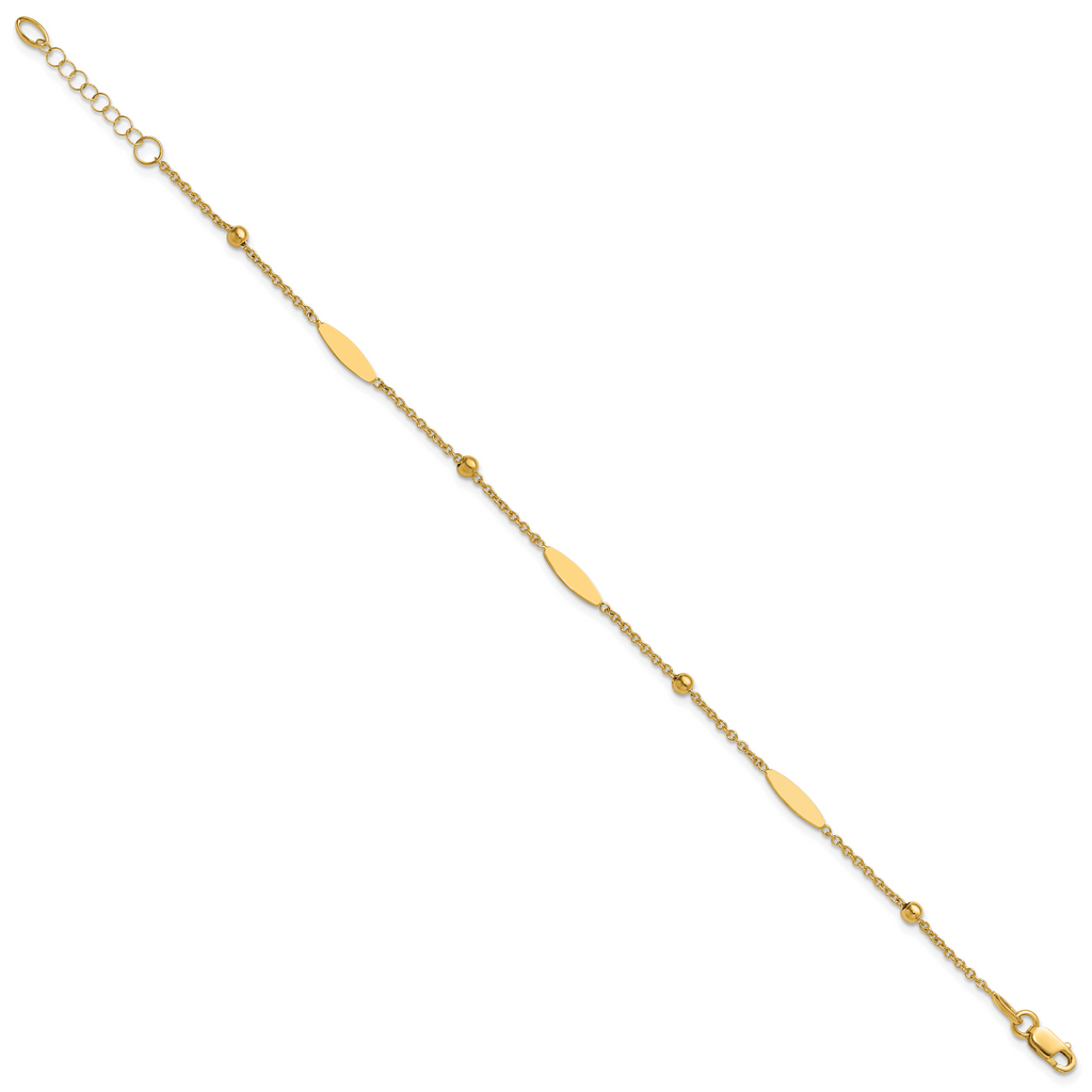 14K Polished Oval Disk Station w/1in ext. Bracelet