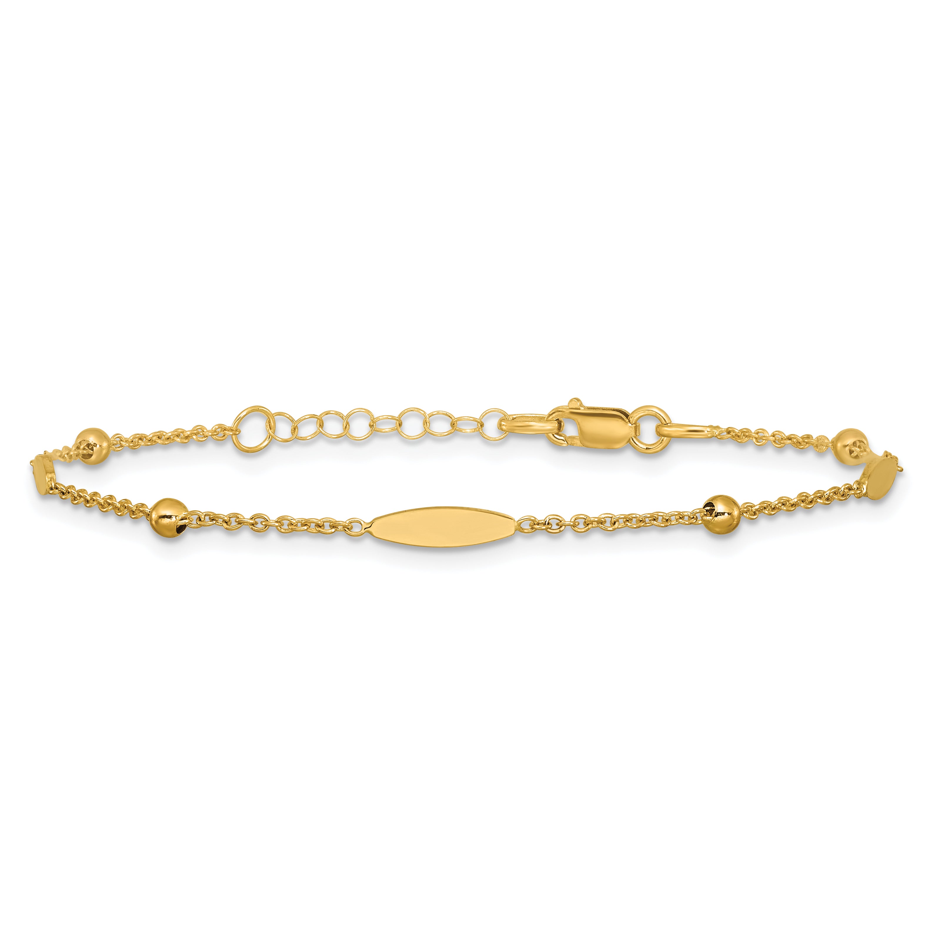 14K Polished Oval Disk Station w/1in ext. Bracelet
