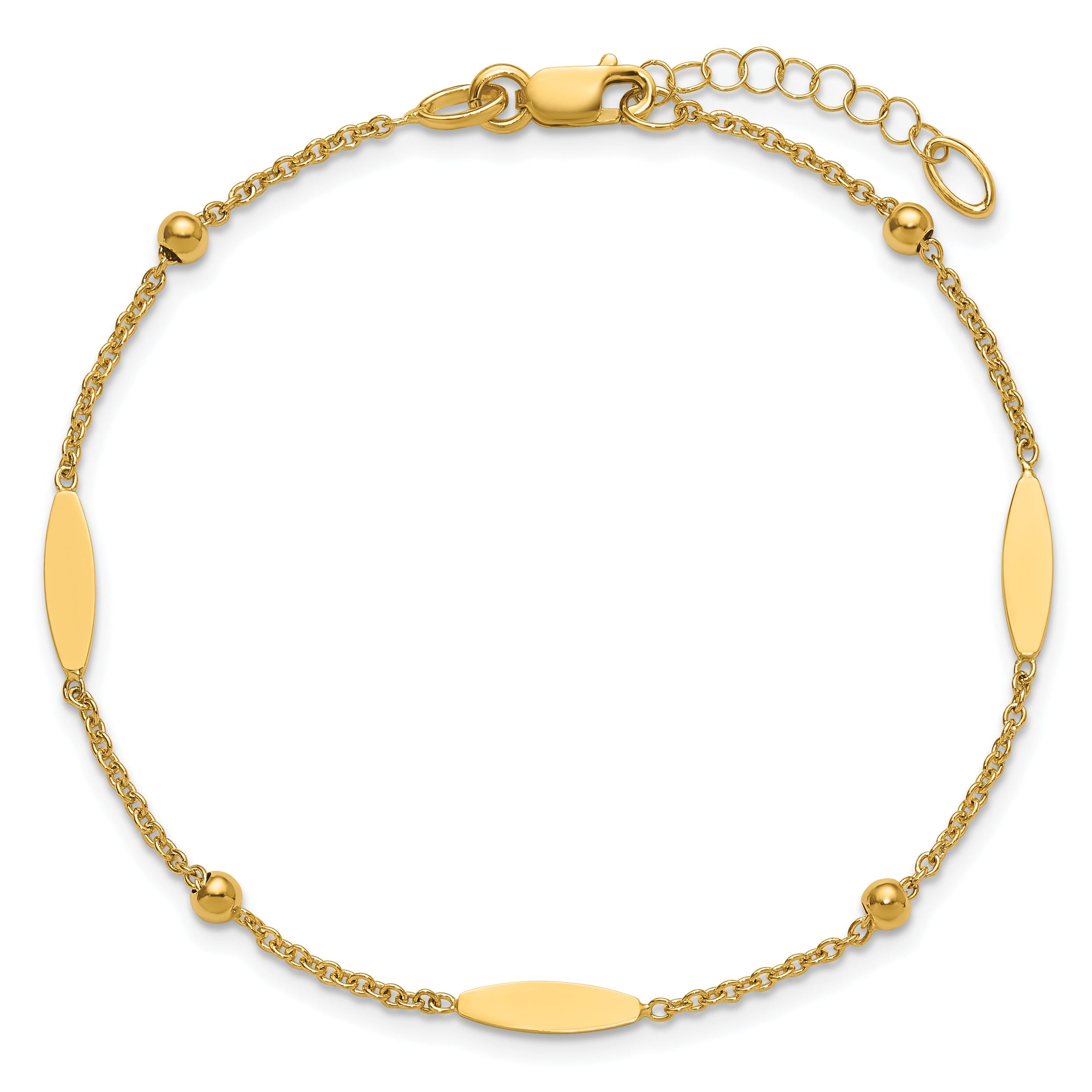 14K Polished Oval Disk Station w/1in ext. Bracelet