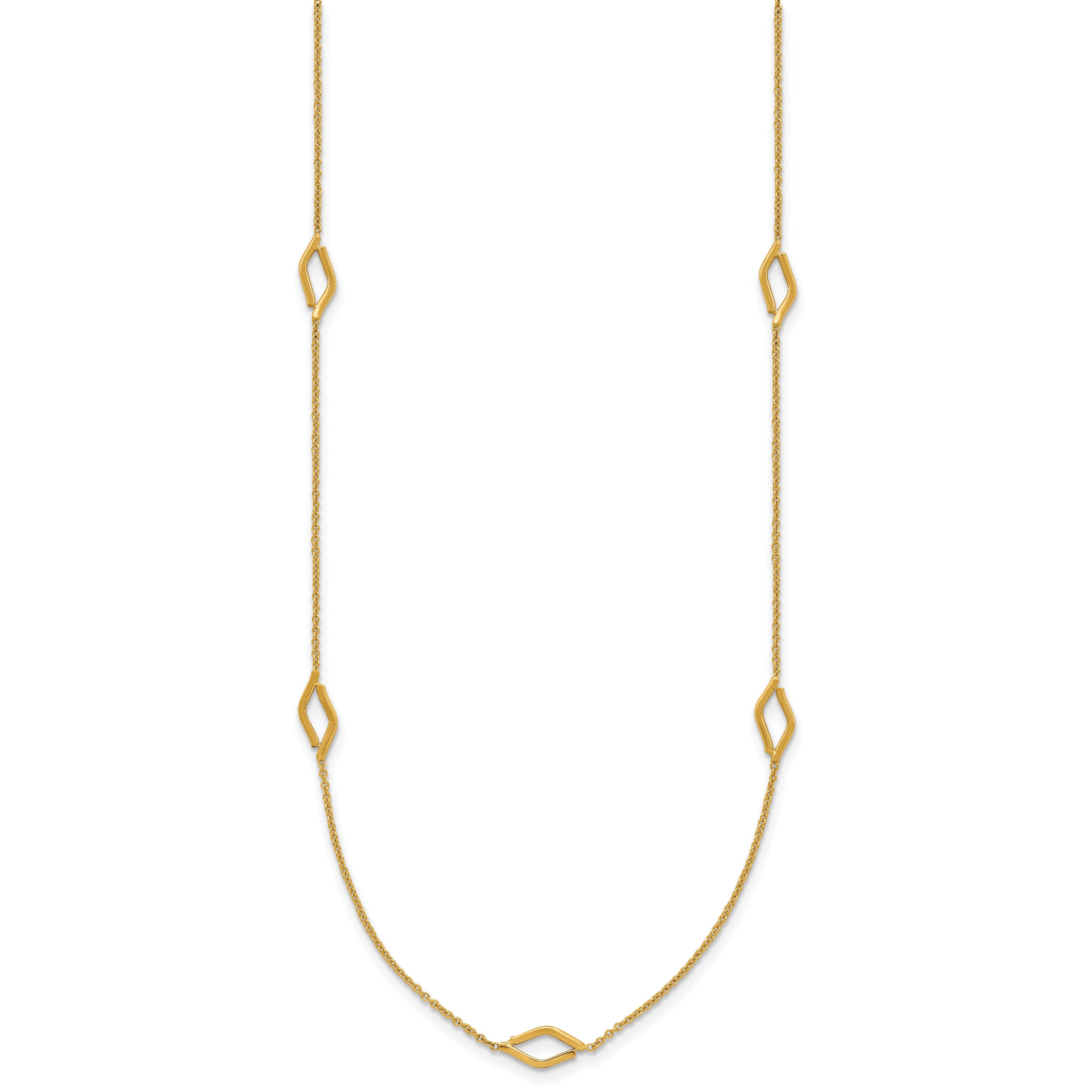 14K Polished Diamond-shaped Station w/2in ext. Necklace