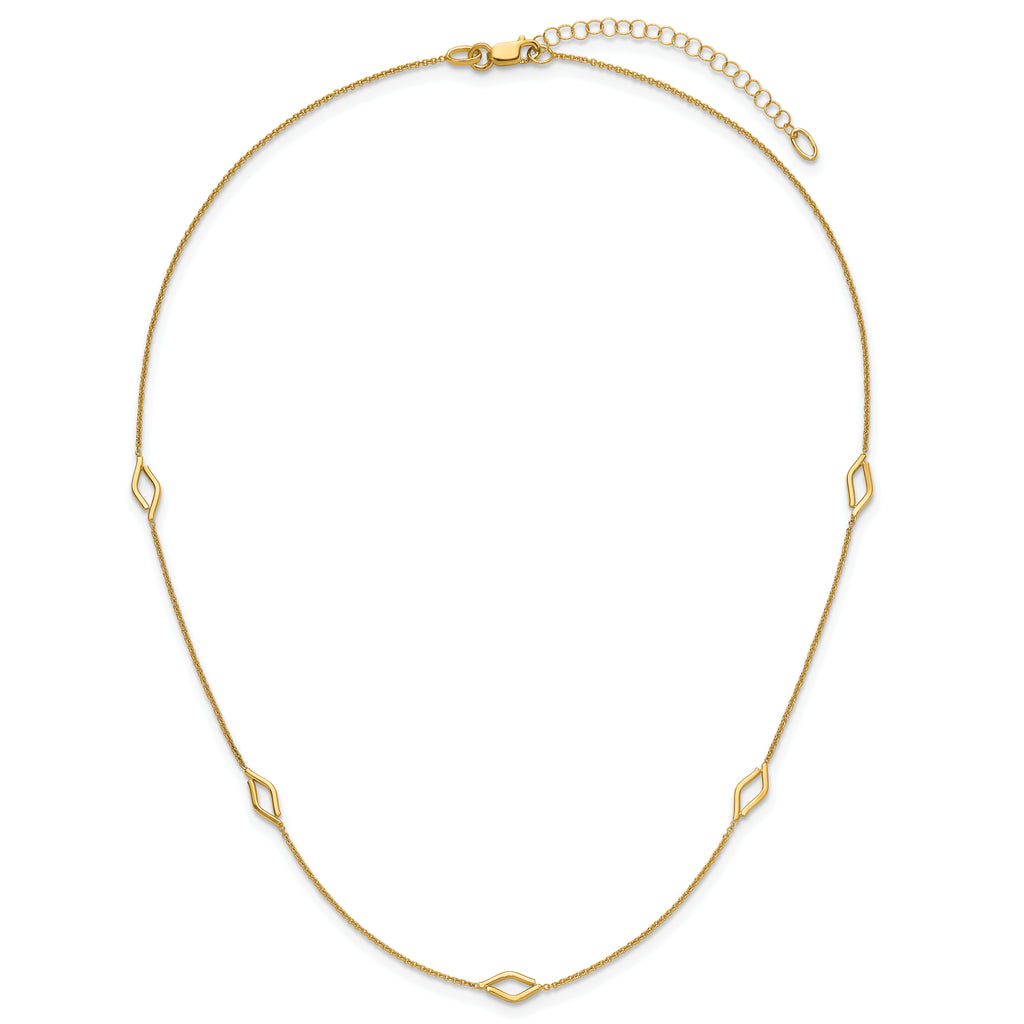 14K Polished Diamond-shaped Station w/2in ext. Necklace