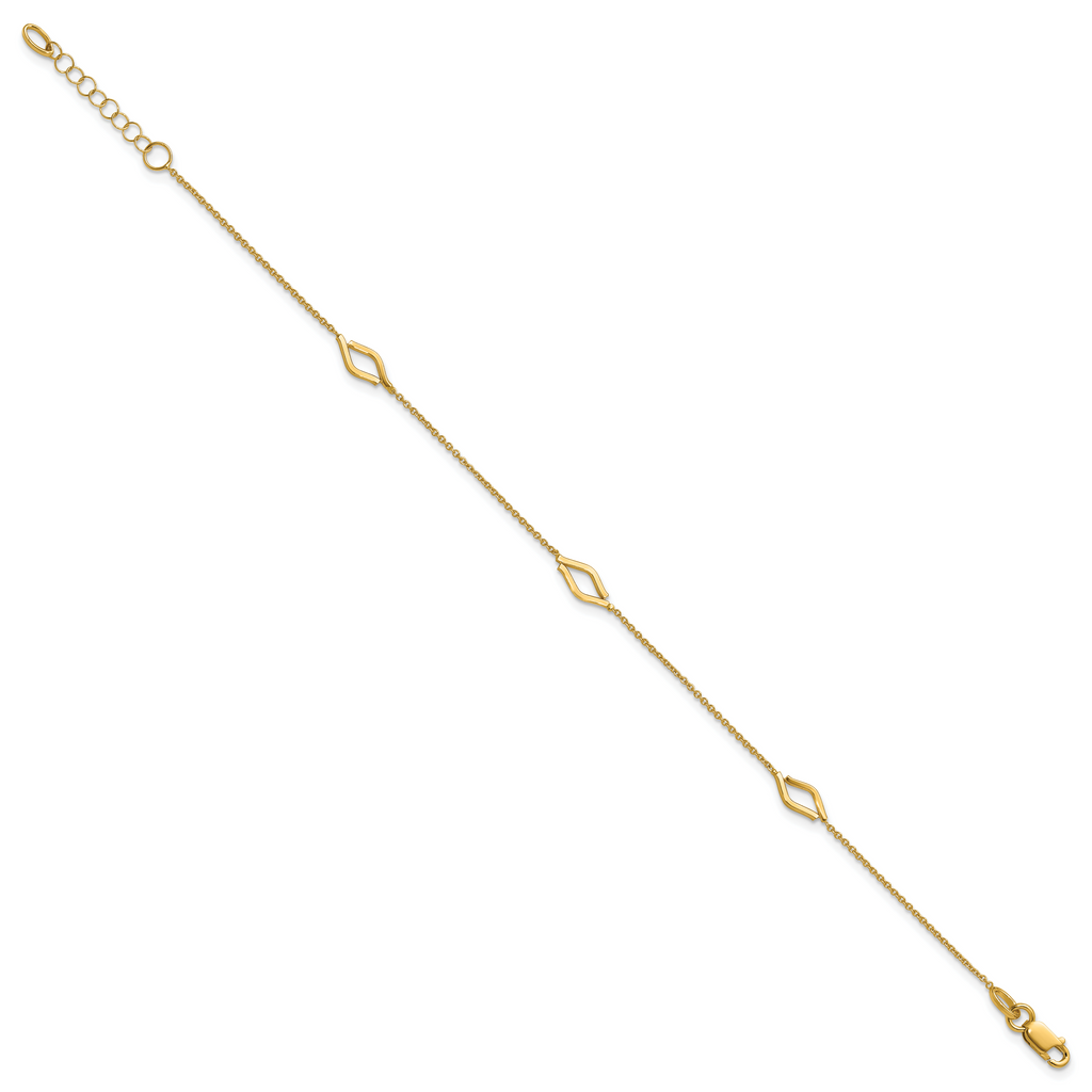14K Polished Diamond-shaped Station w/1in ext. Bracelet