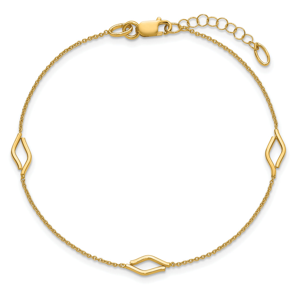 14K Polished Diamond-shaped Station w/1in ext. Bracelet