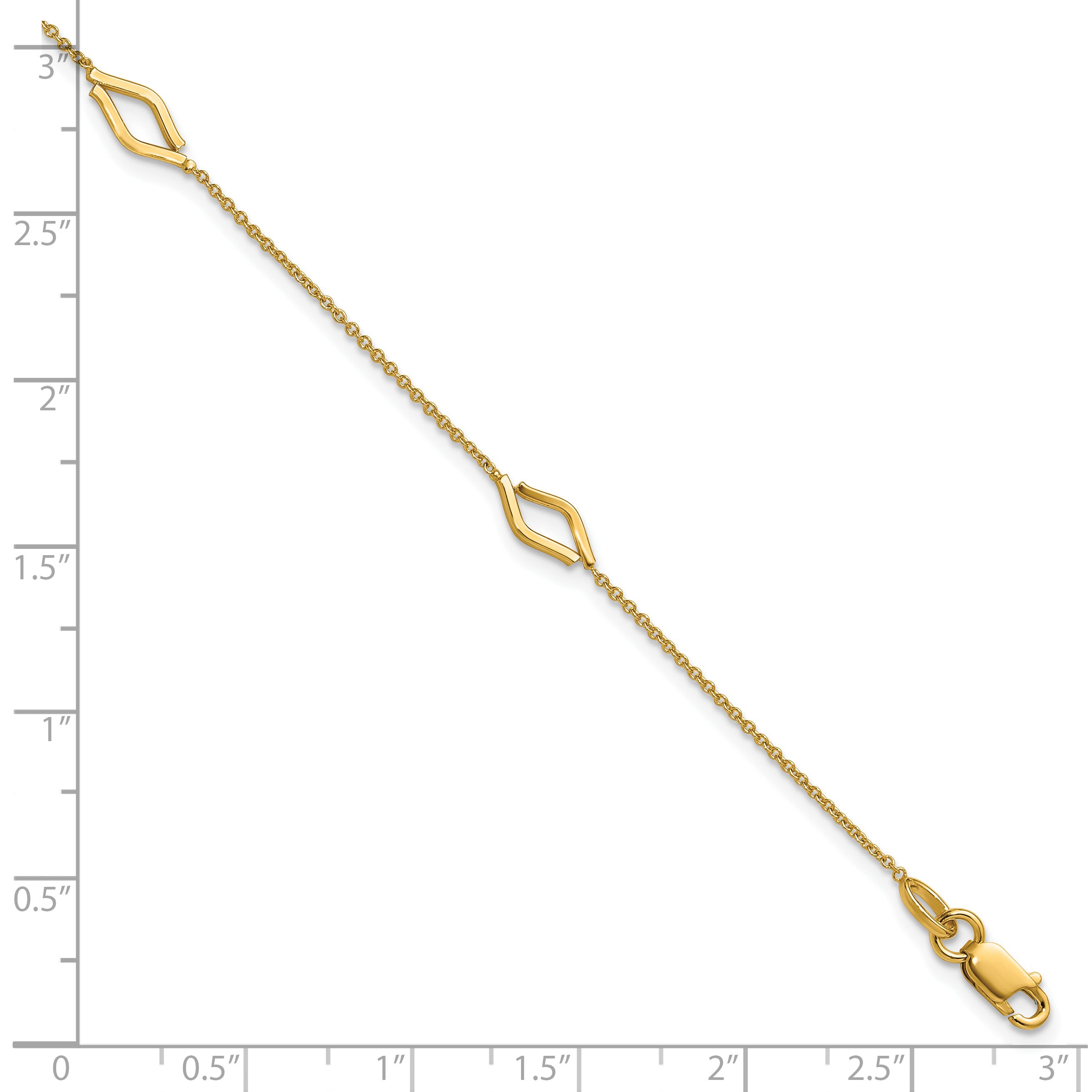 14K Polished Diamond-shaped Station w/1in ext. Bracelet
